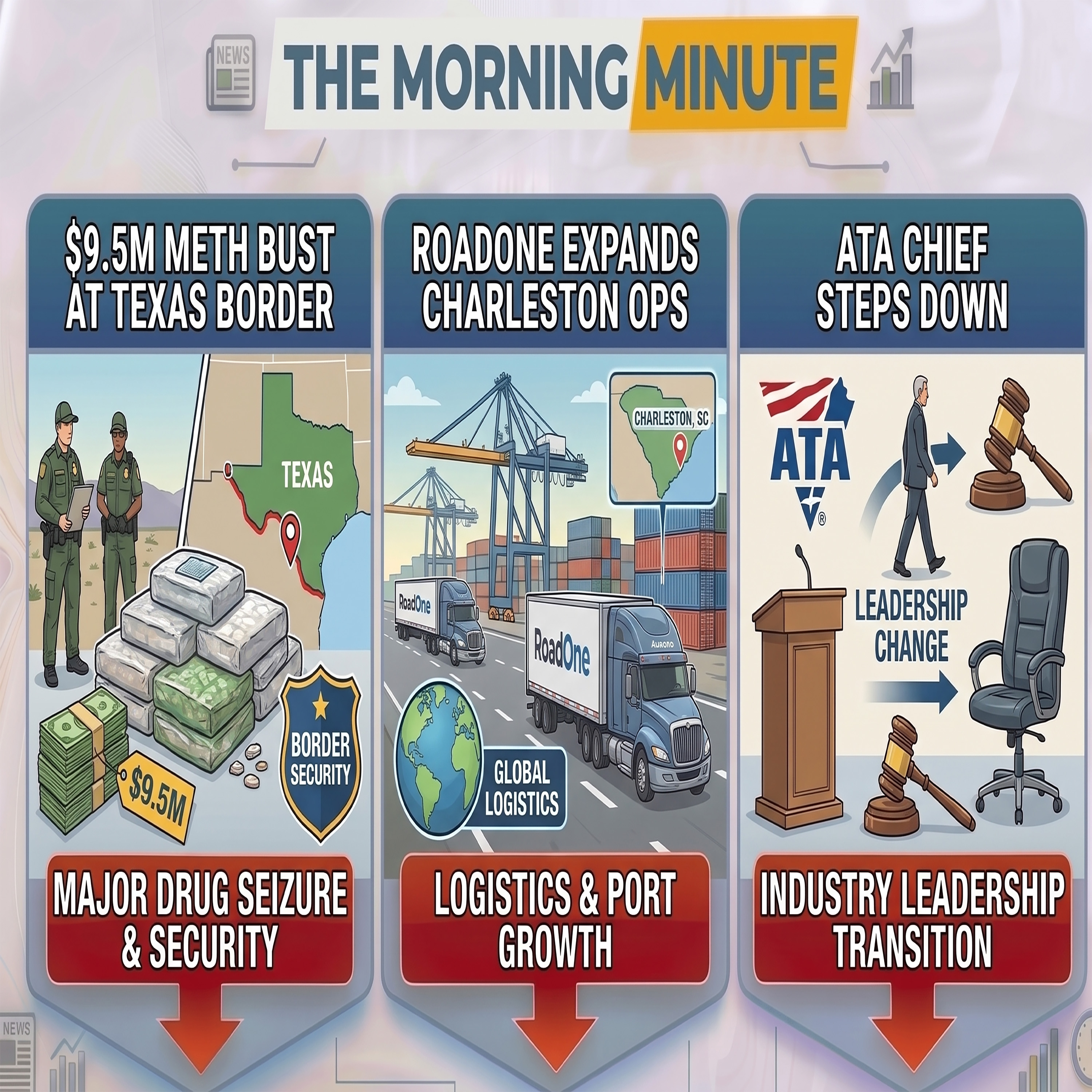 $9.5M Meth Bust at Texas Border, RoadOne Expands Charleston Ops, & ATA Chief Steps Down | The Morning Minute episode artwork