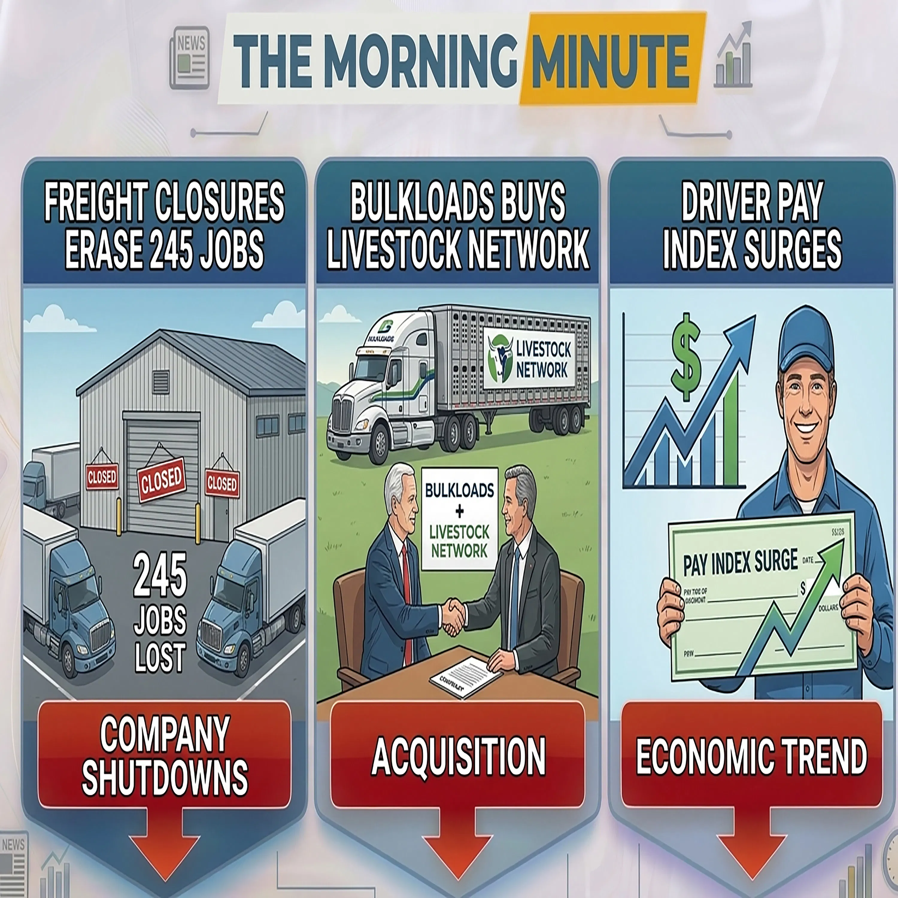 Freight Closures Erase 245 Jobs, BulkLoads Buys Livestock Network, & Driver Pay Index Surges | The Morning Minute episode artwork