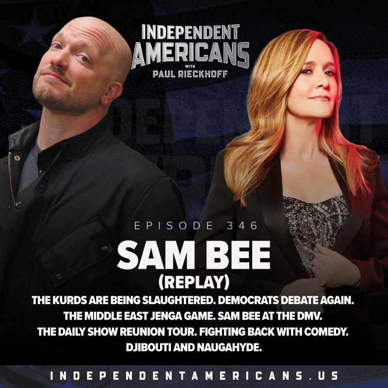 346. Sam Bee (Replay). The Kurds are Being Slaughtered. Democrats Debate Again. The Middle East Jenga Game. Sam Bee at The DMV. The Daily Show Reunion Tour. Fighting Back with Comedy. Djibouti and Naugahyde.