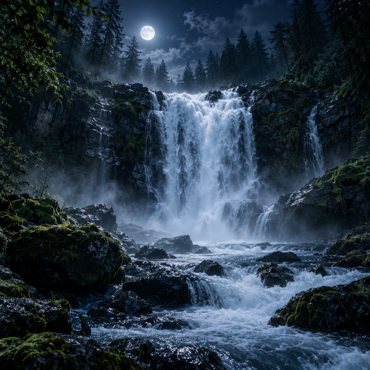 💧 CASCADA POTENTE, AGUA BLANCA y ROCAS CON MUSGO — 2 H de torrente nocturno para dormir episode artwork