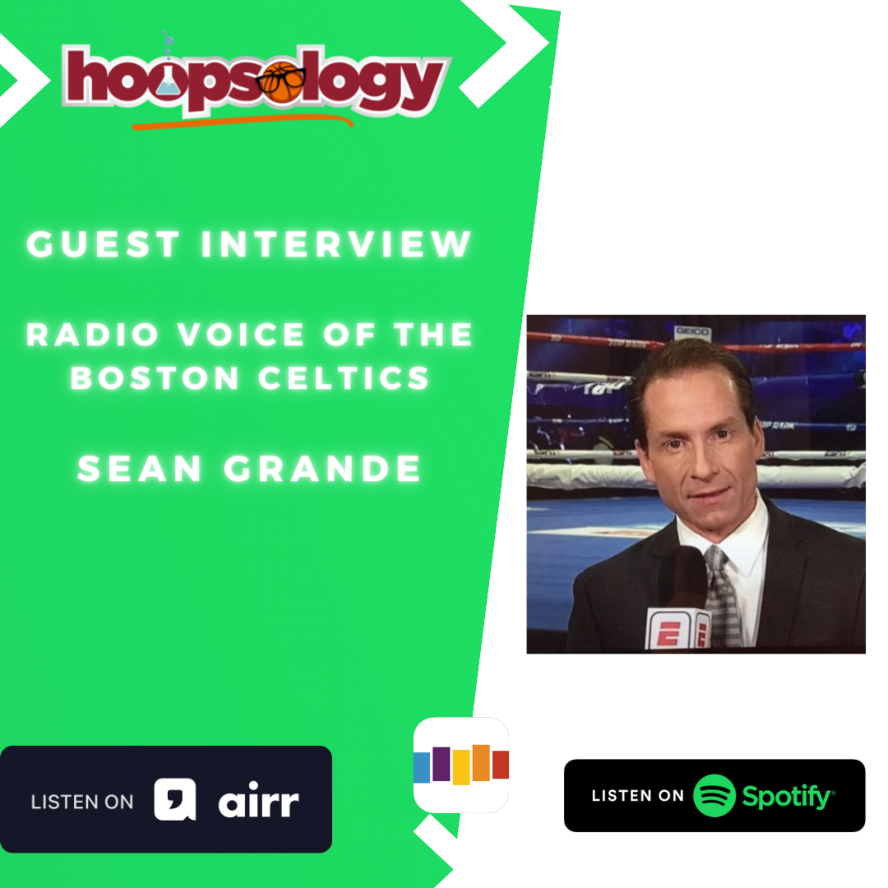 In-depth with the Celtics, with the voice of the Boston Celtics Radio Network, Sean Grande, Hoopsology Interview episode artwork