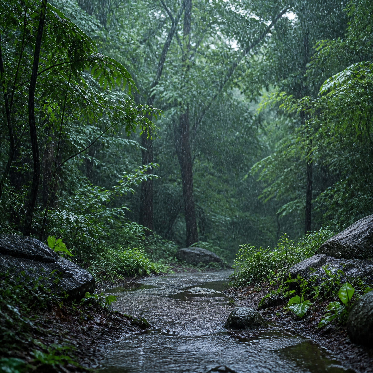 🌧️ LLUVIA continua sobre las HOJAS y el SUELO húmedo — 1 H de bosque fresco para meditar, leer y bajar el ritmo