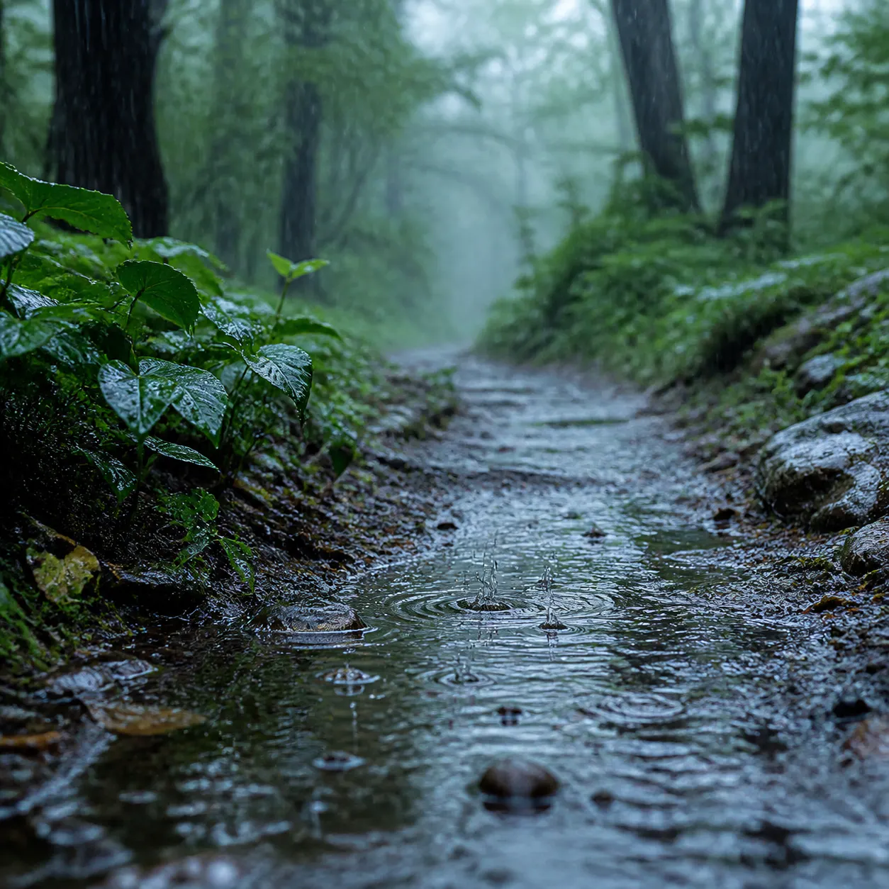 🌧️ LLUVIA constante sobre un CAMINO de tierra — 1 H de gotas naturales para meditar, leer y recuperar la calma