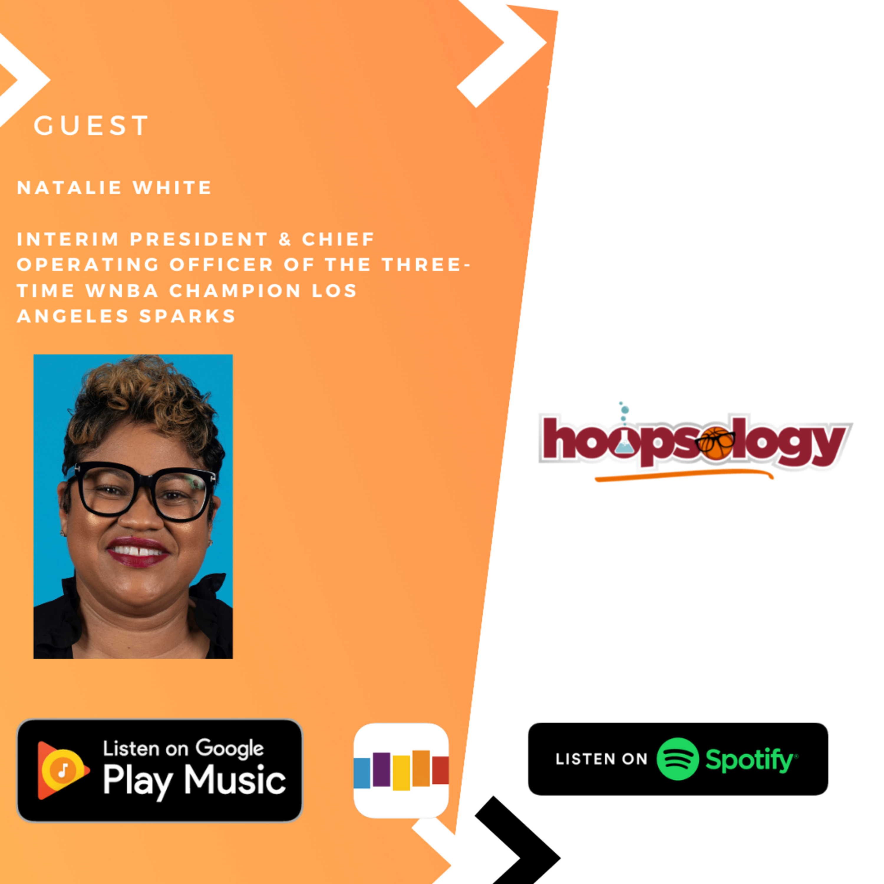 Hoopsology interview with Interim President & Chief Operating Officer of the Los Angeles Sparks Natalie White, NBA First Round Playoff Update episode artwork