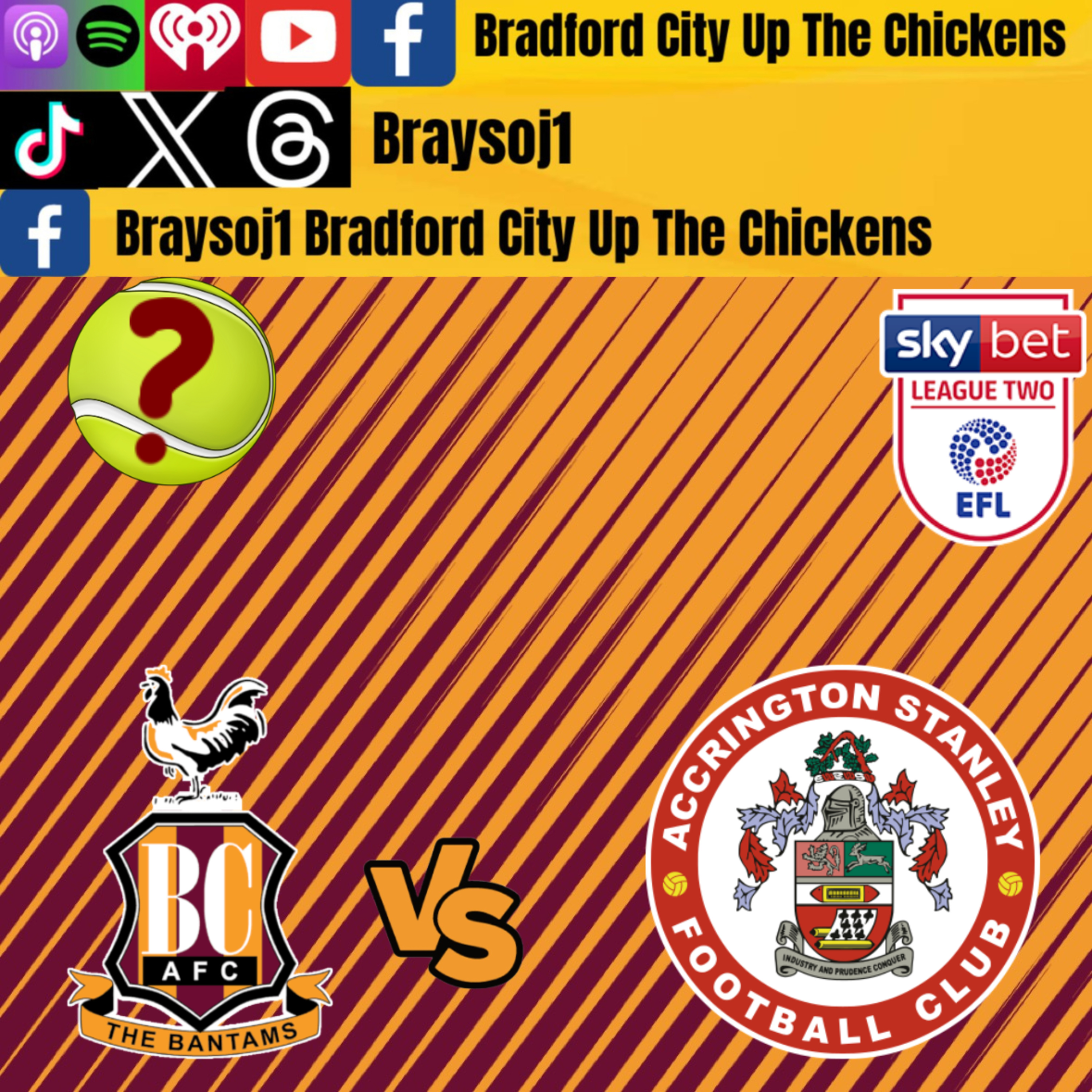 Ep 20) Bradford City vs Accrington Stanley Pre Match chat - tennis balls ? 🎾 episode artwork