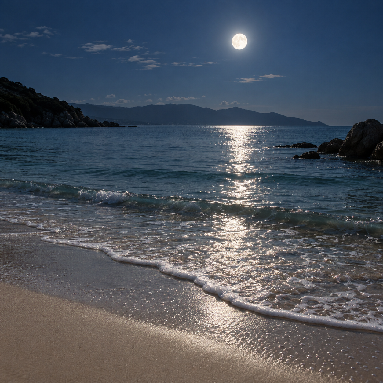 🌊 PEQUEÑAS OLAS TRANQUILAS y CHAPOTEO en una PLAYA DE AJACCIO — 2 H de Mediterráneo para una noche serena