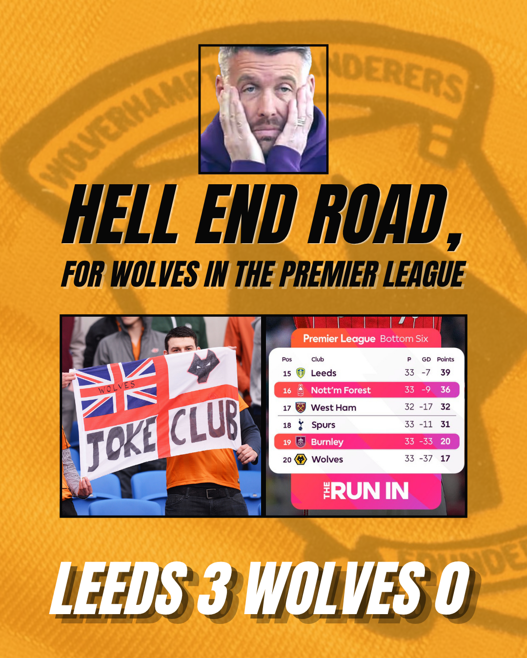 Leeds 3 Wolves 0 - Down, and Depressing
