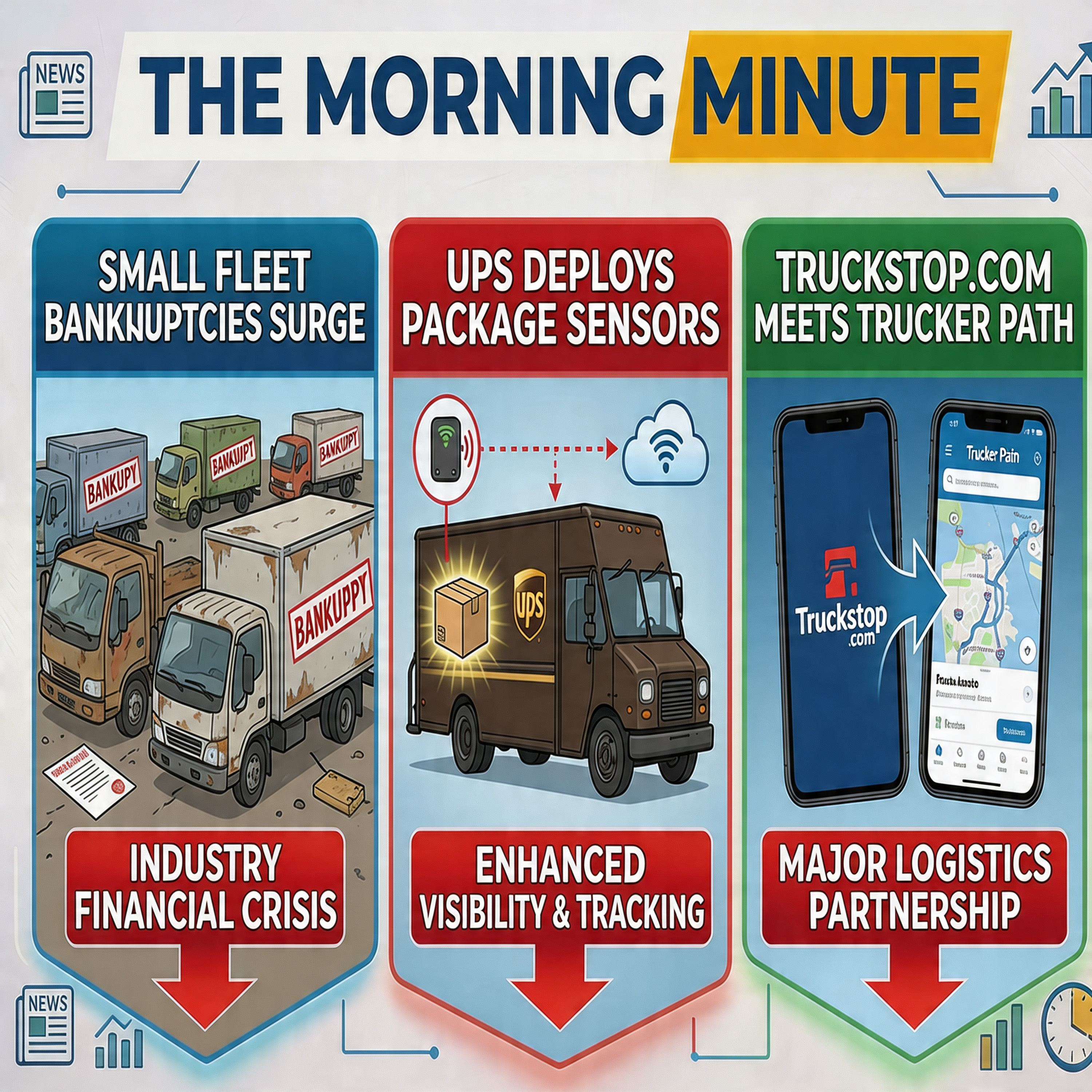Small Fleet Bankruptcies Surge, UPS Deploys Package Sensors, and Truckstop.com Meets Trucker Path | The Morning Minute