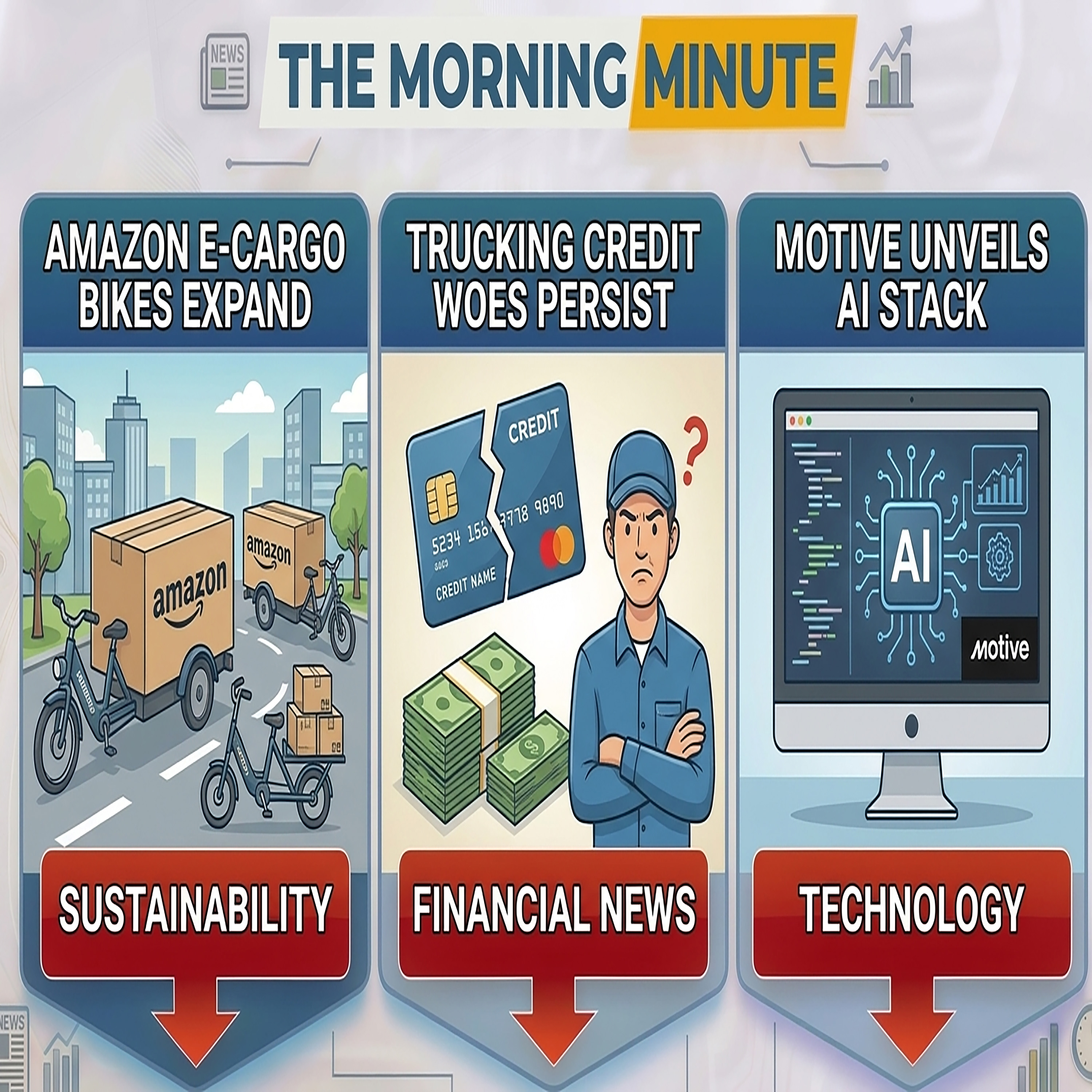 Amazon E-Cargo Bikes Expand, Trucking Credit Woes Persist, & Motive Unveils AI Stack | The Morning Minute episode artwork