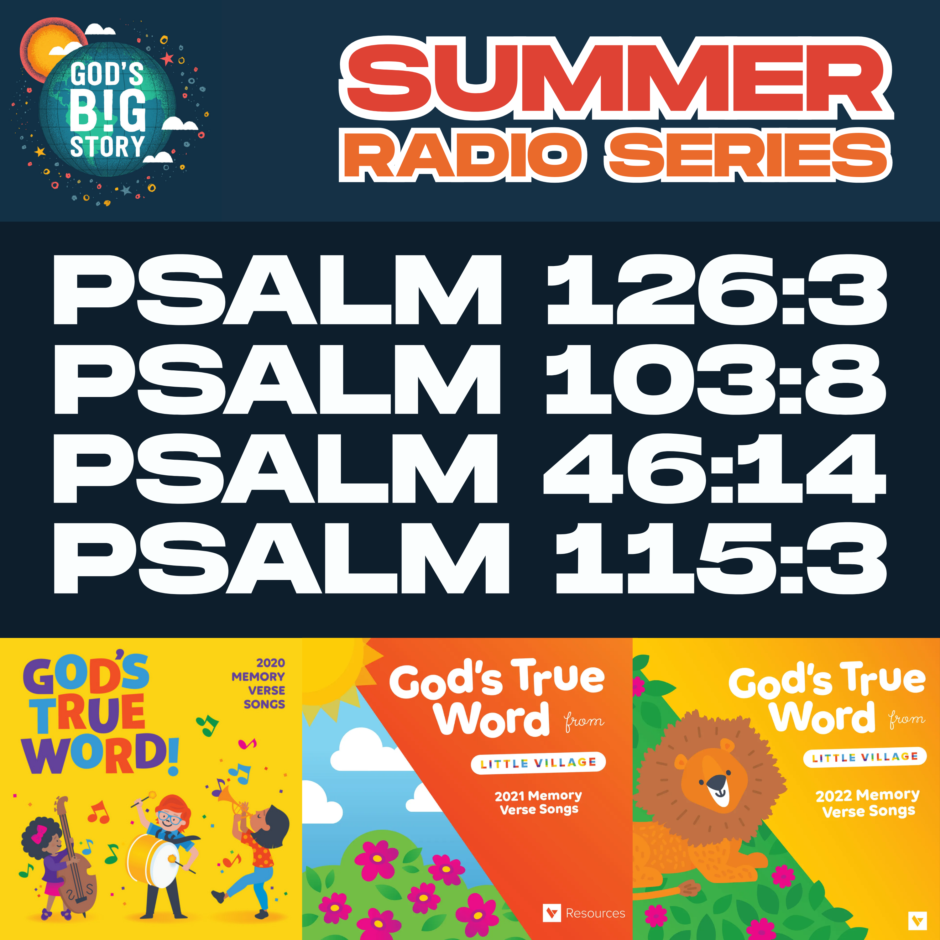 Psalm 126:3, Psalm 103:8, Psalm 46:1 4, and Psalm 115:3