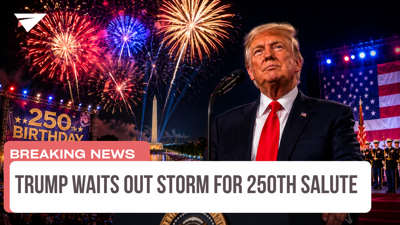 Trump Waits Out Storm for 250th Salute, Breaking News episode artwork