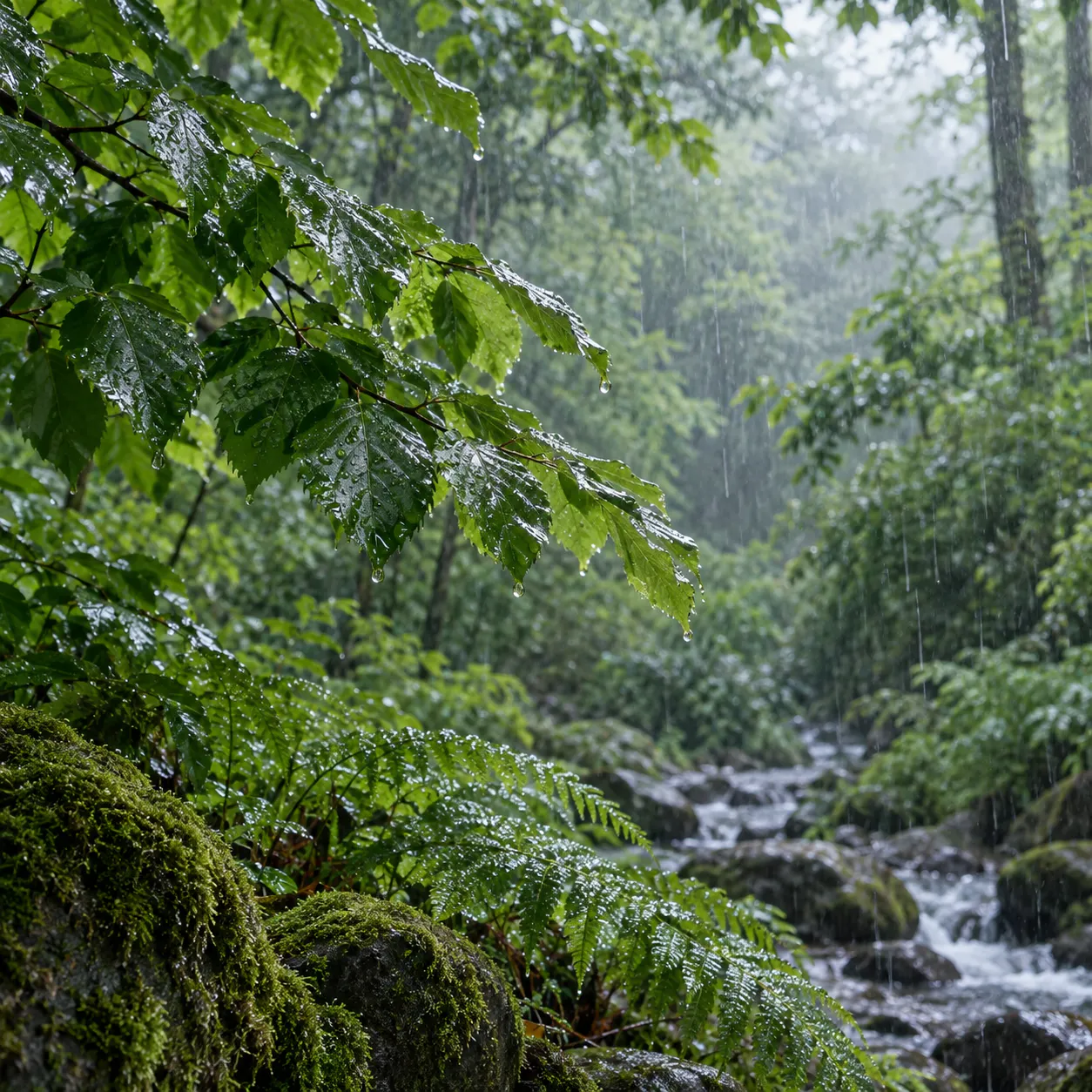 π§οΈ FINE RAIN on LEAVES and DAMP VEGETATION β 1 H of gentle sound for reading and meditation