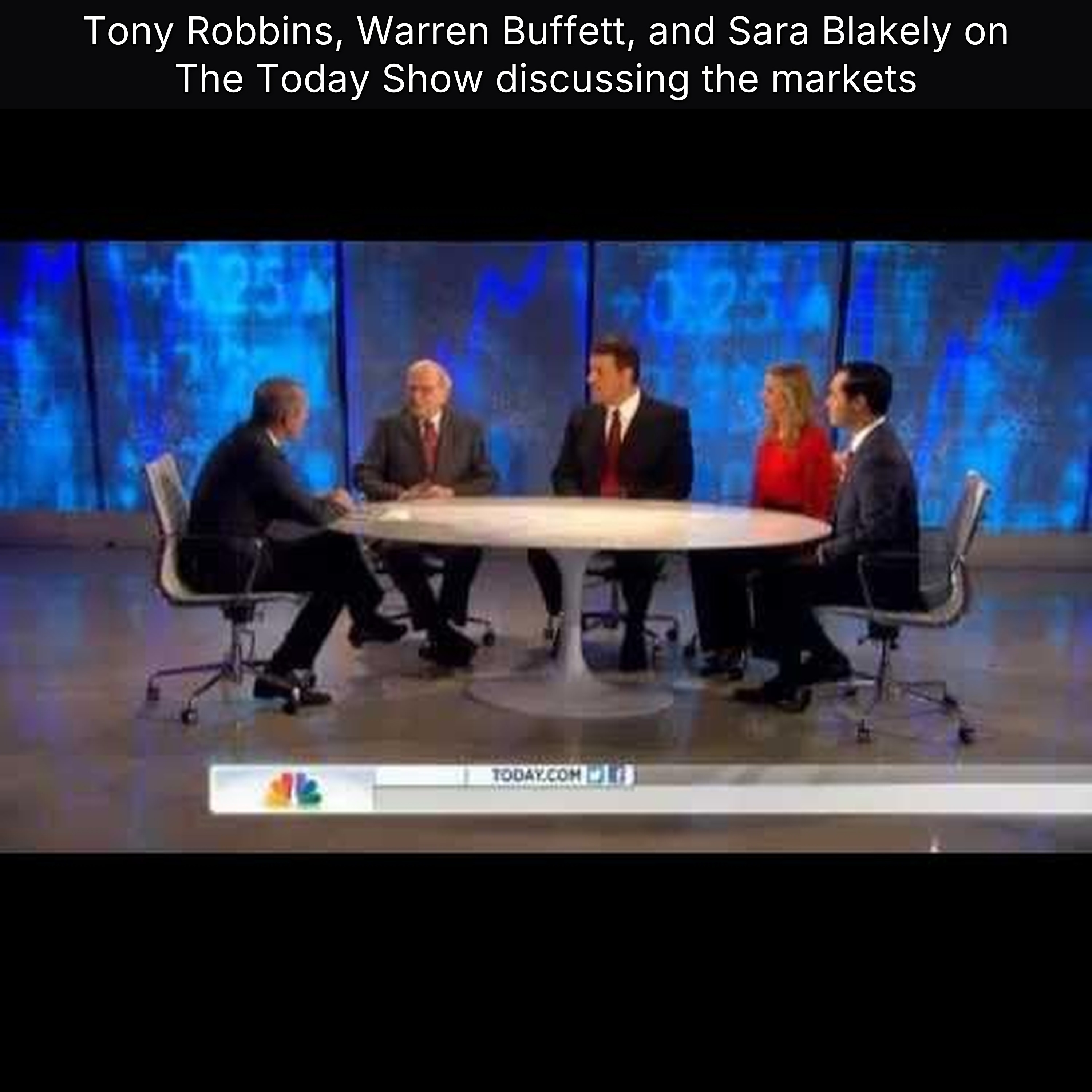 Tony Robbins, Warren Buffett, and Sara Blakely on The Today Show discussing the markets