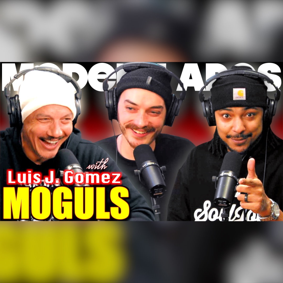 Luis J. Gomez talks "MOGULS" w/ The Modern Apes | Hugh Hefner & John McAfee episode artwork