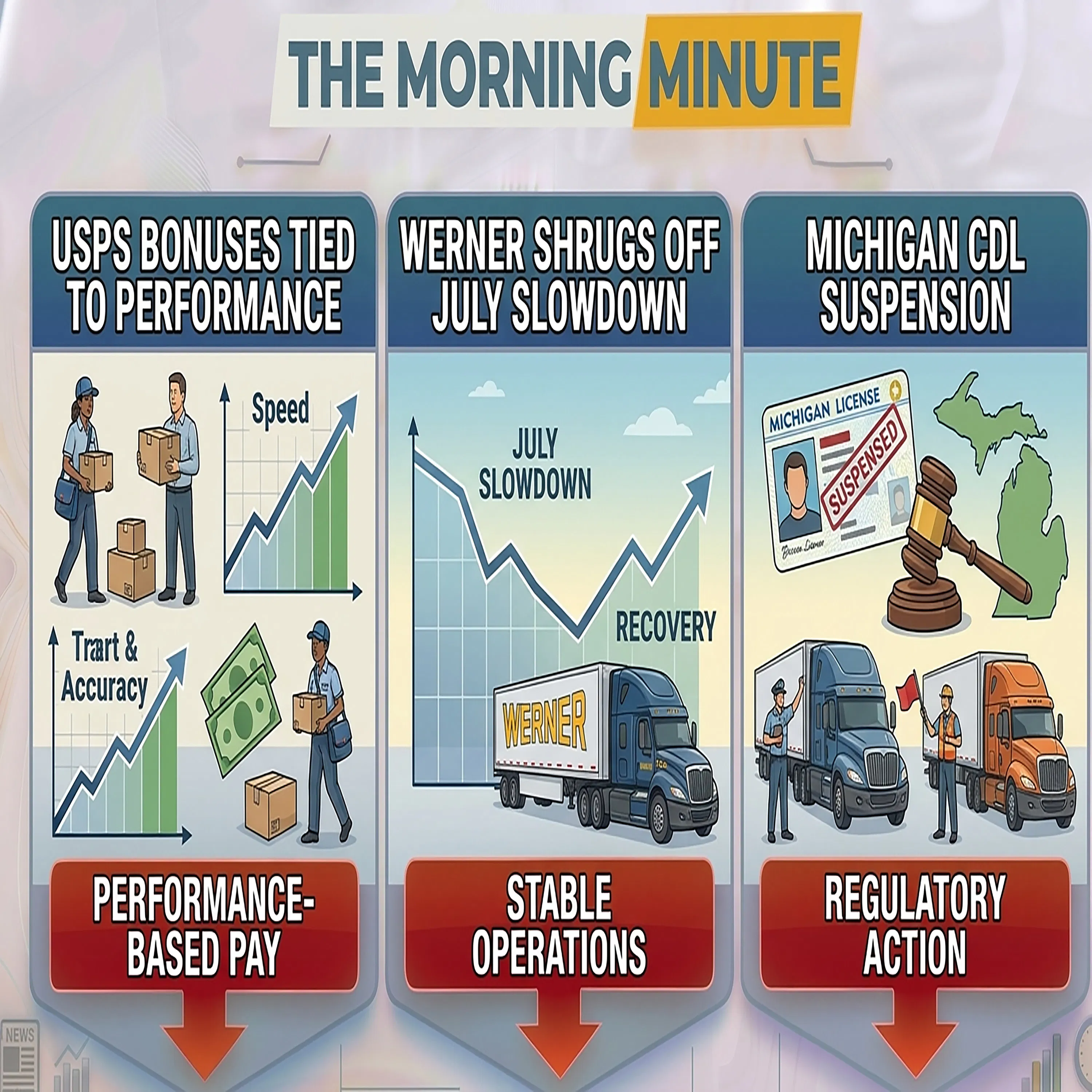 USPS Bonuses Tied to Performance, Werner Shrugs Off July Slowdown, & Michigan CDL Suspension | The Morning Minute