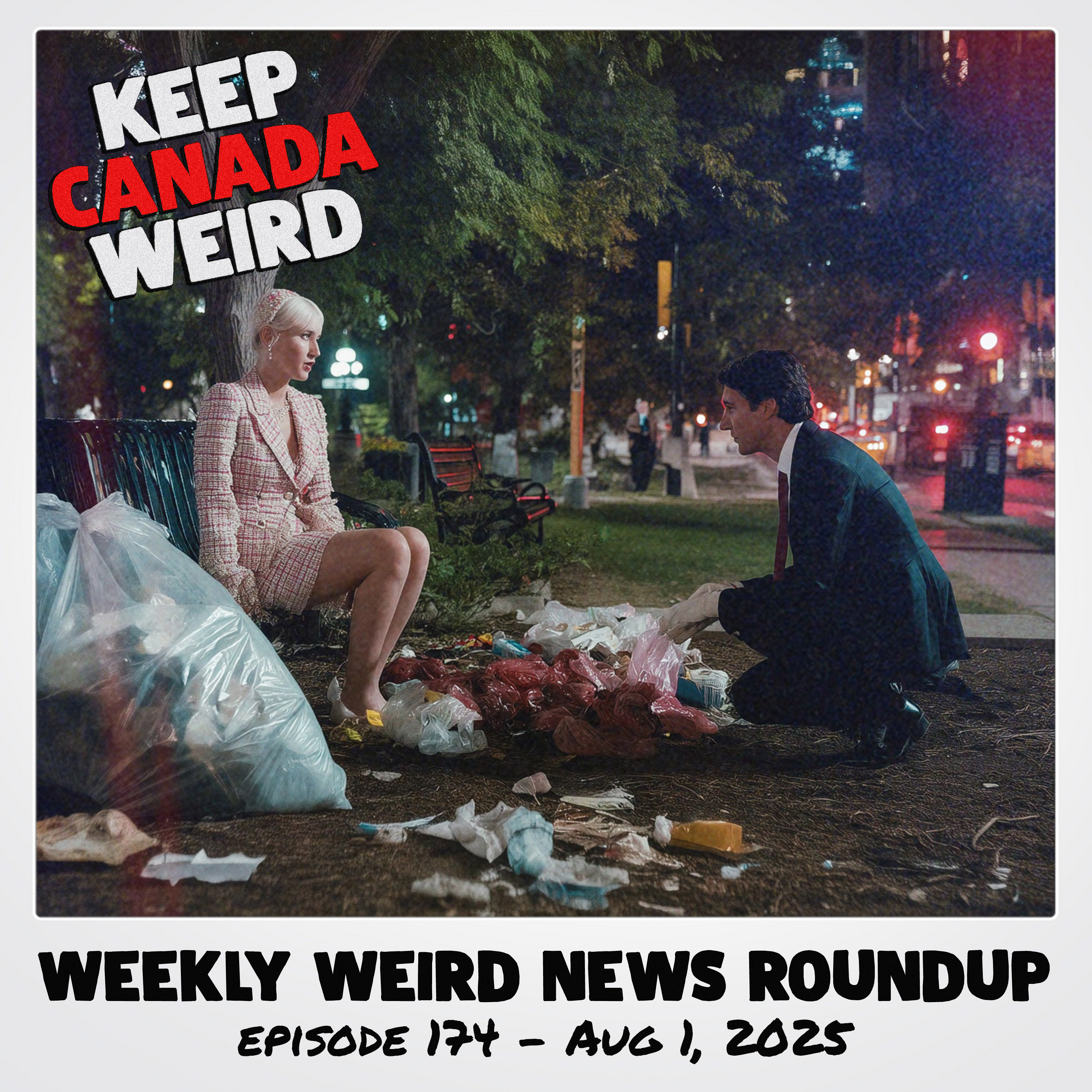 174 - 2025/08/01 - Justin Trudeau and Katy Perry, camera lens/staples, ebike drugs, and Montreal's trash lady episode artwork