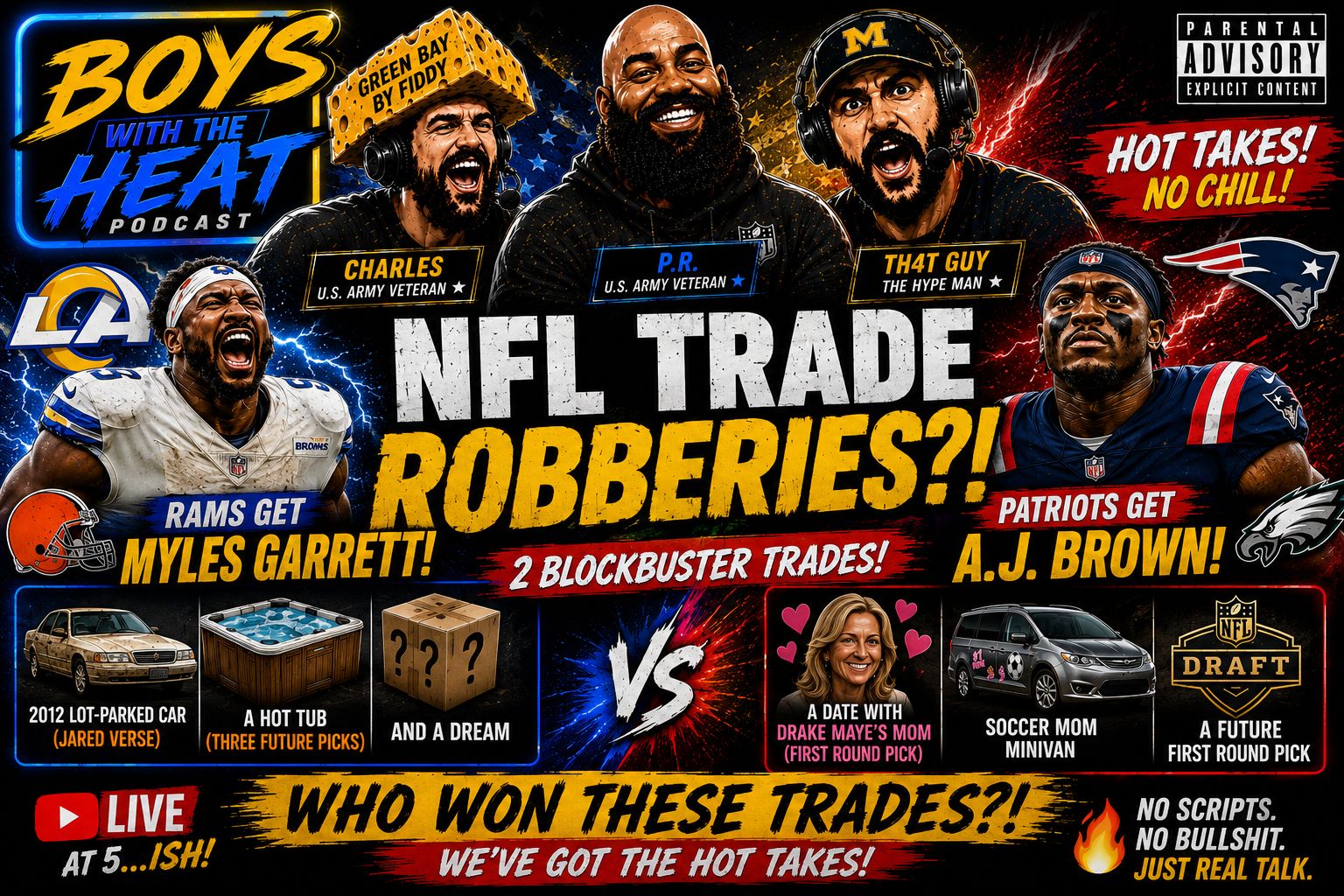NFL Trade Chaos! Myles Garrett to Rams, AJ Brown to Patriots, Packers Rumors & NBA Finals Flop Debate episode artwork