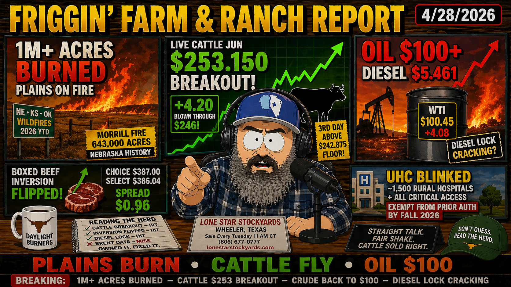 Plains Burn, Cattle Break Out & Oil Slams 100 | Friggin’ Farm & Ranch Report (4/28/26)