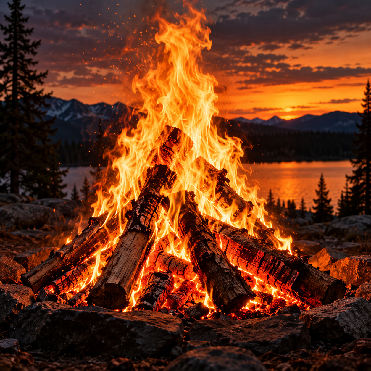 🔥 GROSSES LEBENDIGES FEUER, HOHE FLAMMEN und INTENSIVE GLUT — 1 STD. zum Betrachten und Entschleunigen