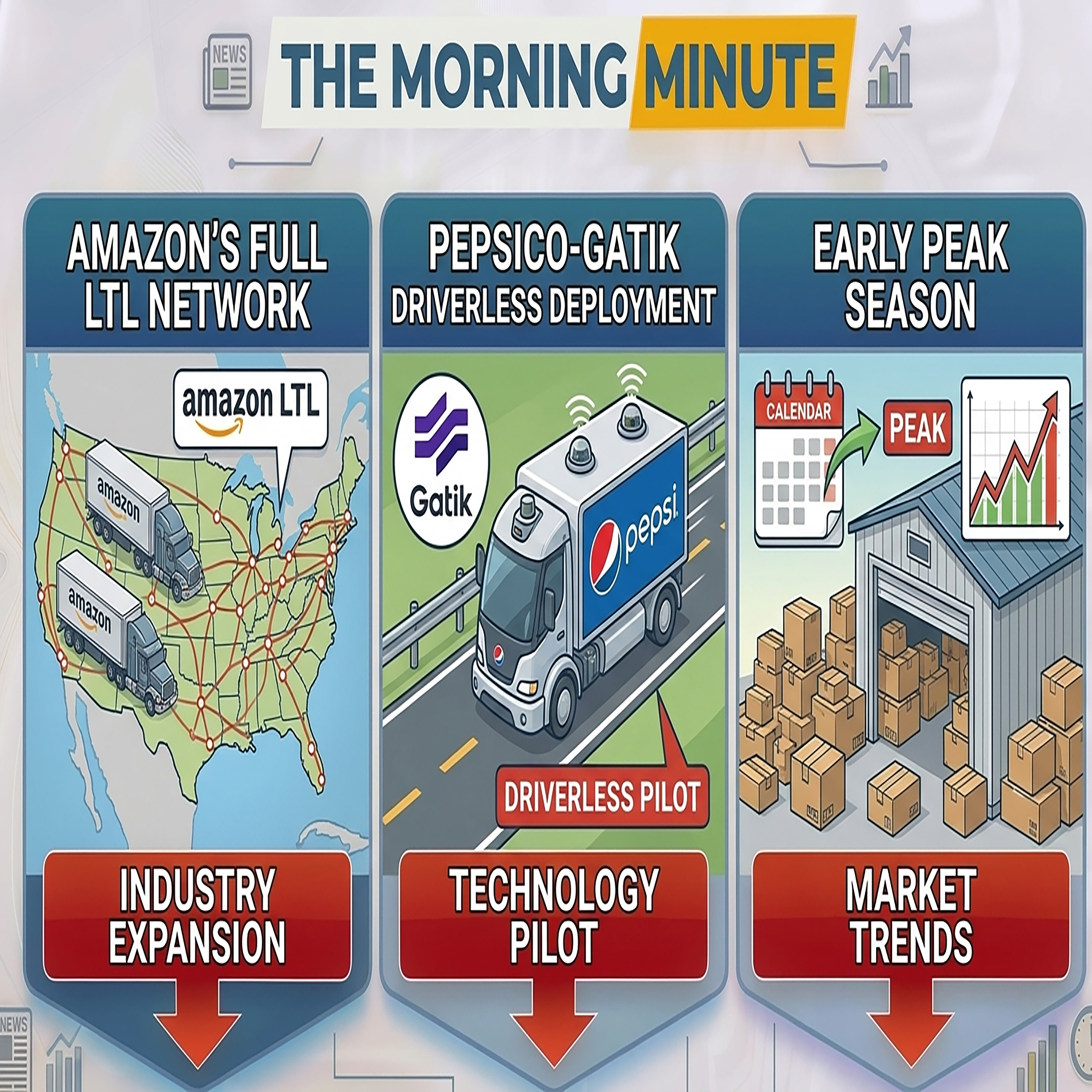 Amazon's Full LTL Network, PepsiCo-Gatik Driverless Deployment, & Early Peak Season | The Morning Minute episode artwork