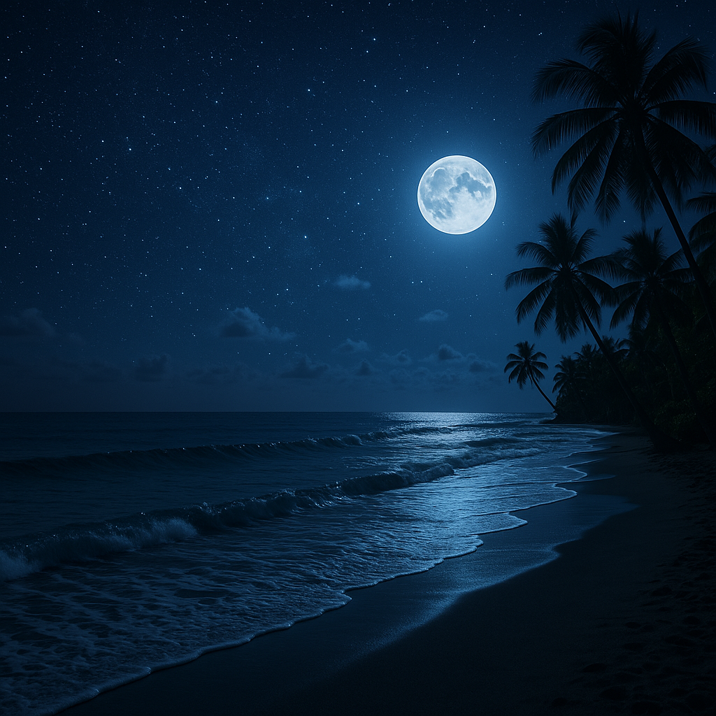 8 Hours Ocean Waves at Night for Deep Sleep - Relaxing Tropical Beach at Night for Sleeping