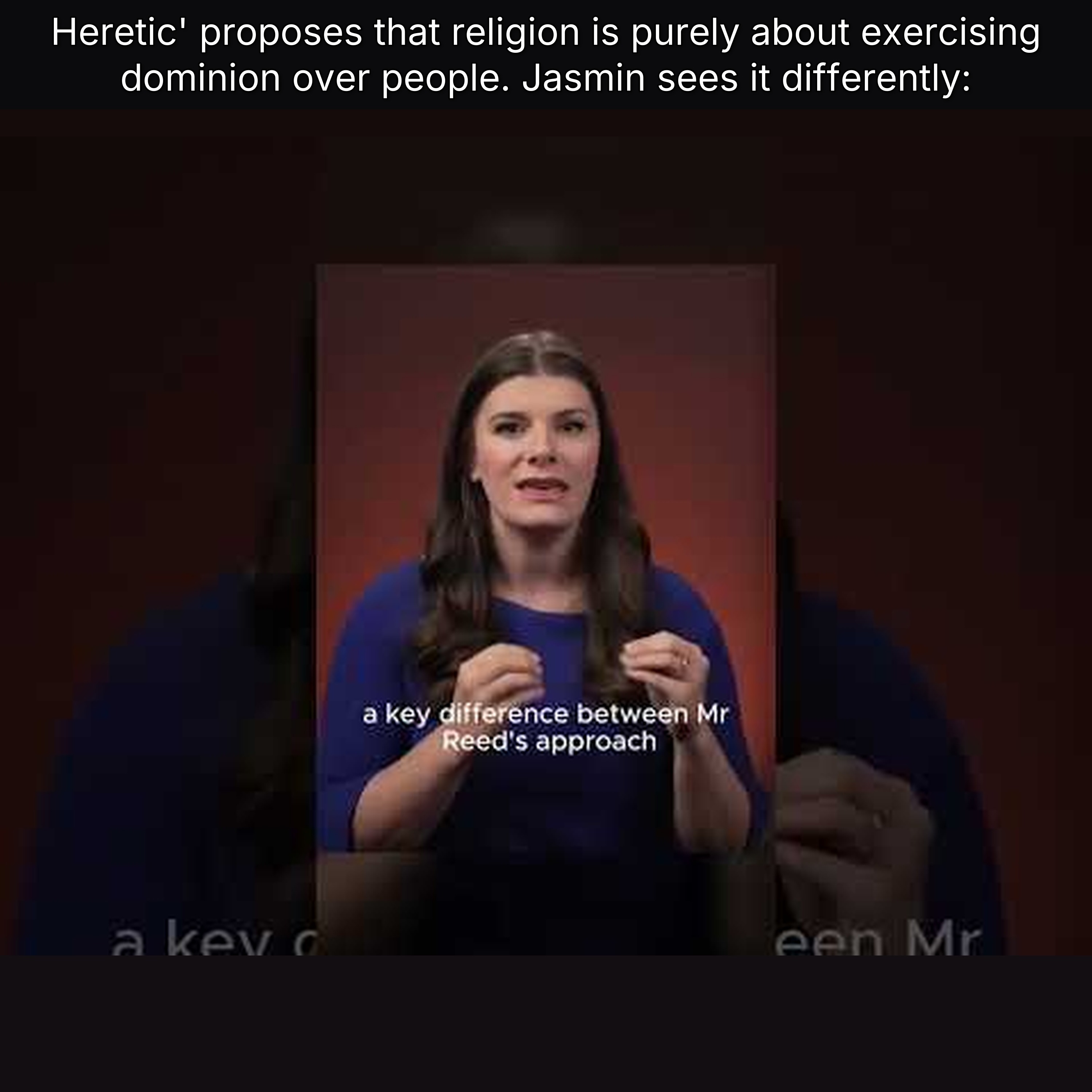 Heretic' proposes that religion is purely about exercising dominion over people. Jasmin sees it differently: episode artwork