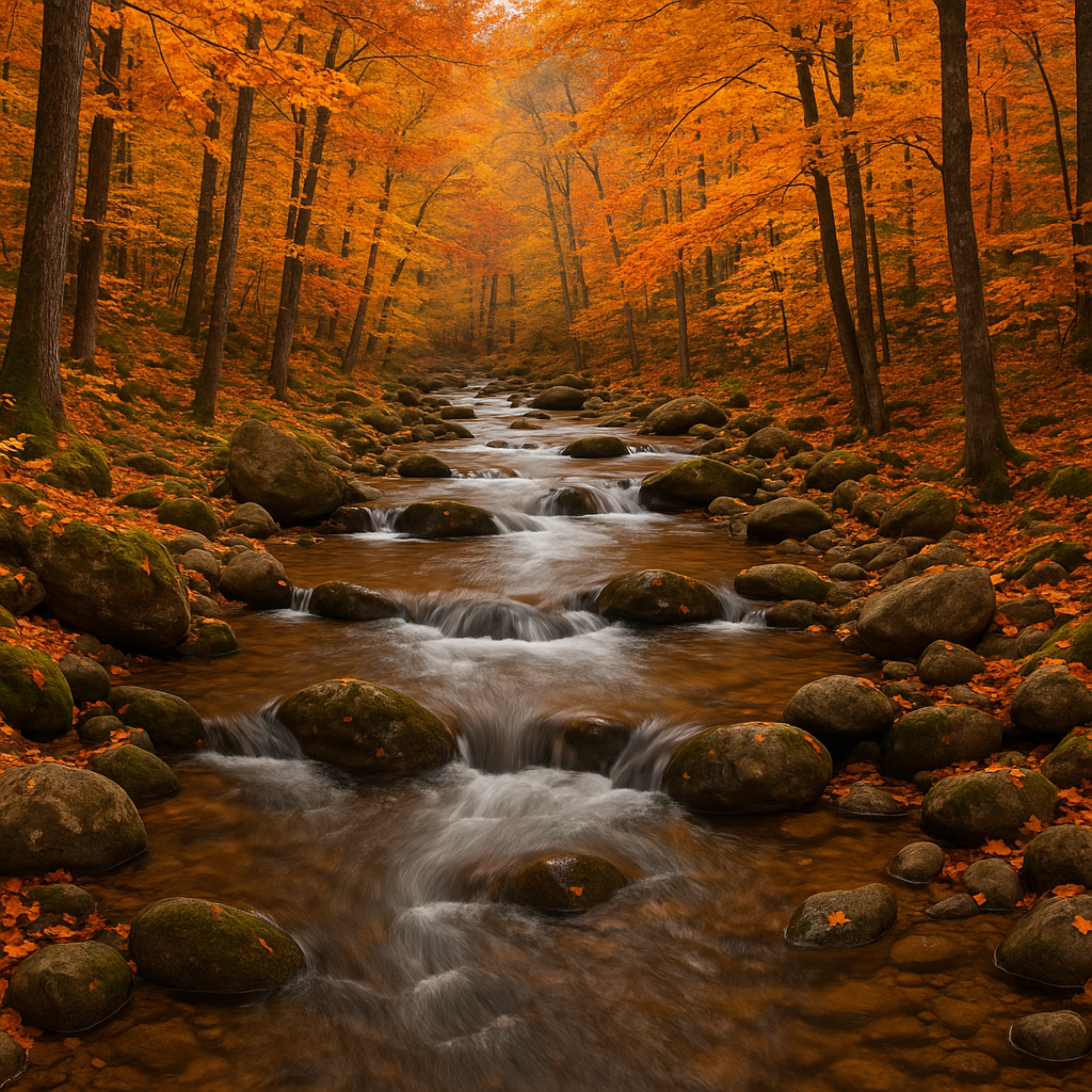Autumn Stream - Peaceful Forest River in Fall Foliage - Relaxing Water Sounds & Autumn Ambiance