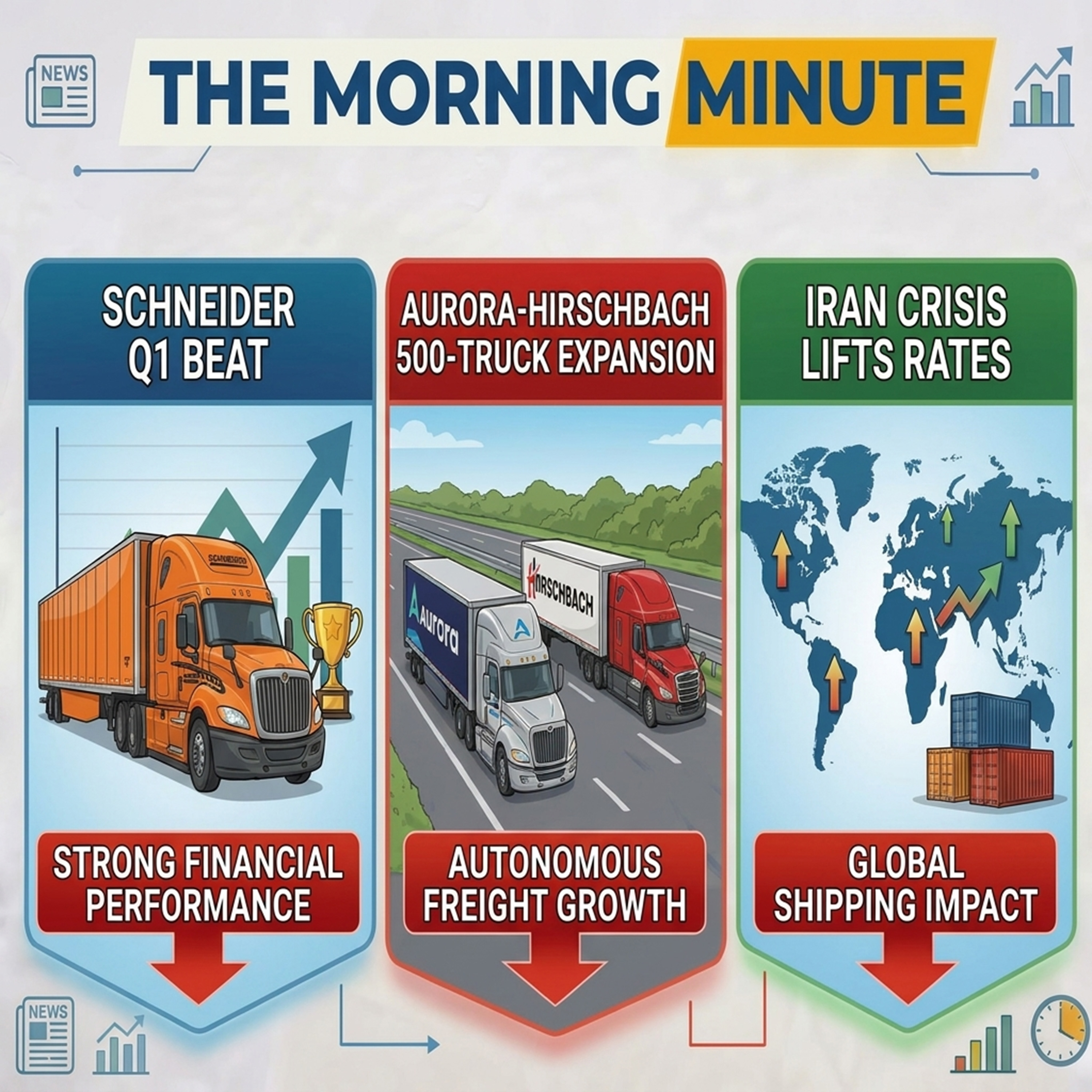 Schneider Q1 Beat, Aurora-Hirschbach 500-Truck Expansion, & Iran Crisis Lifts Rates | The Morning Minute