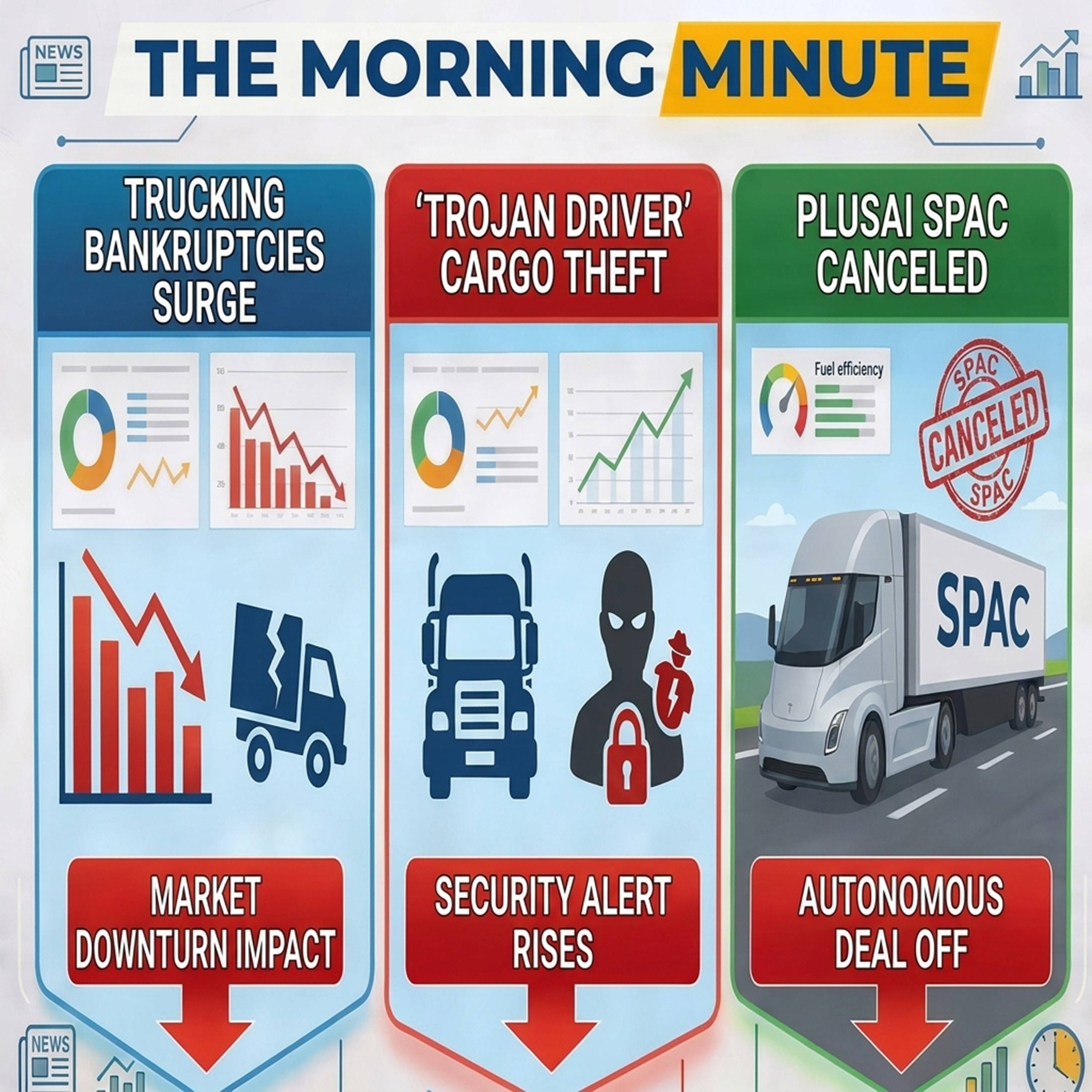 Trucking Bankruptcies Surge, 'Trojan Driver' Cargo Theft, and PlusAI SPAC Canceled | The Morning Minute episode artwork