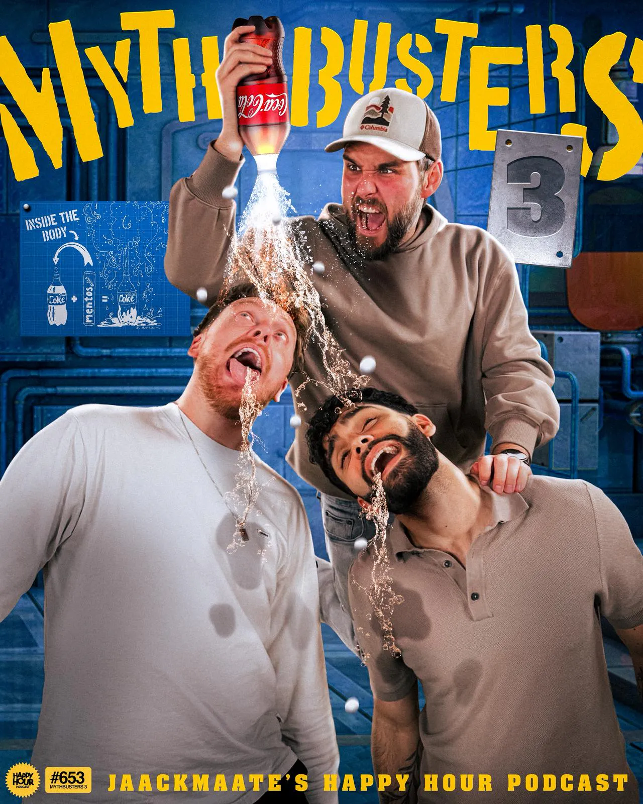 653 - Mythbusters Part 3! (Human Shield vs Grenade Blast, Bullet Drop vs Fired Shot, Coke + Mentos vs Your Stomach) episode artwork
