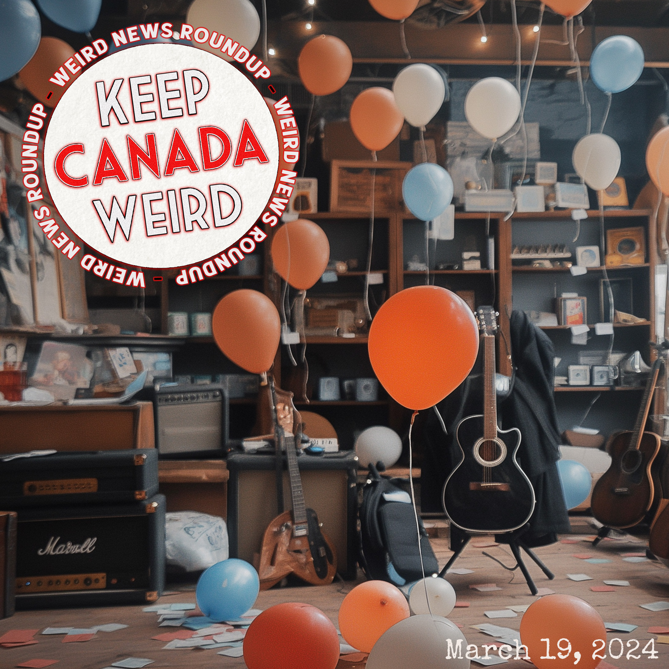 107 - March 19, 2024 -  $10,000 reward for missing cat, Guns N' Roses guitar in AB?, a bald racoon, BC's balloon popper episode artwork