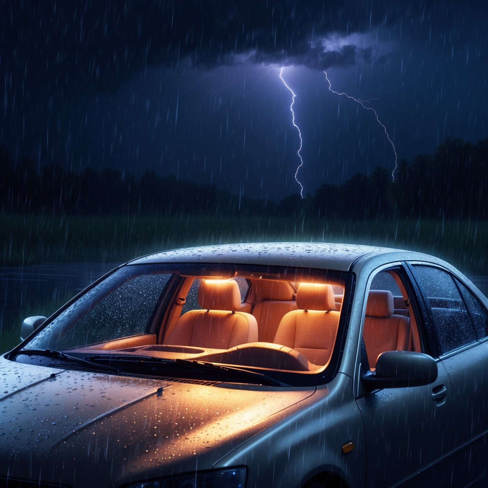 Deep Sleep Ambience: Soothing Stress & Sleep Better With Sounds Rain & Thunder on Cozy Car at Night