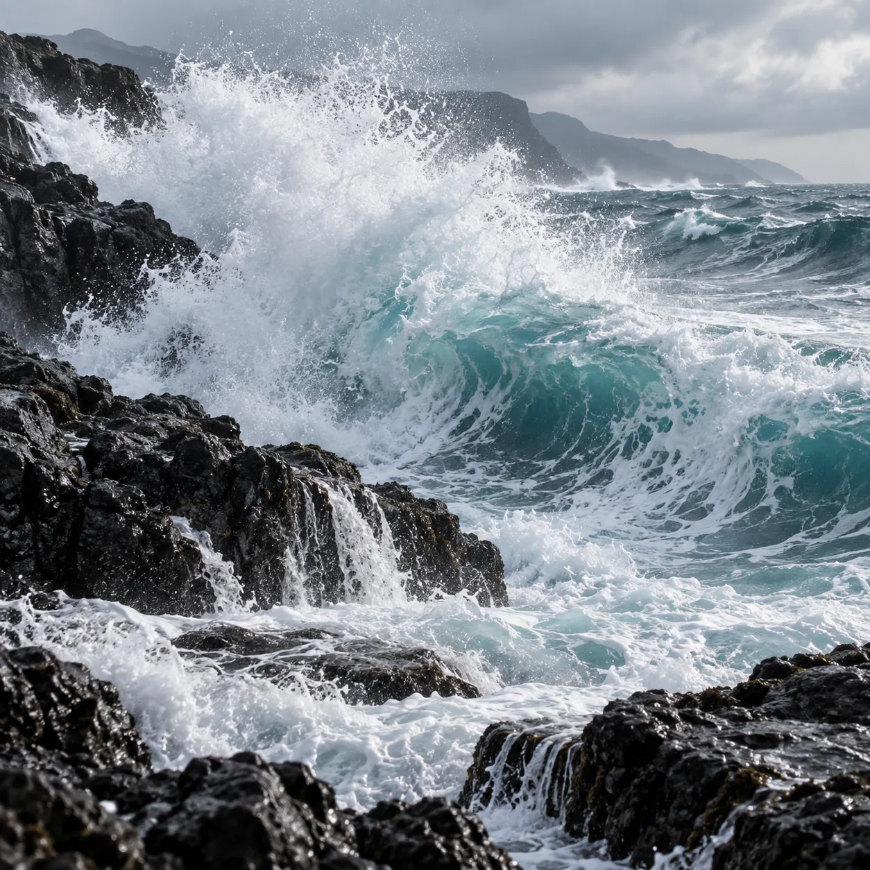 🌊 OLAS POTENTES y ROCÍO sobre ROCAS NEGRAS — 1 H de océano espectacular para meditar y respirar