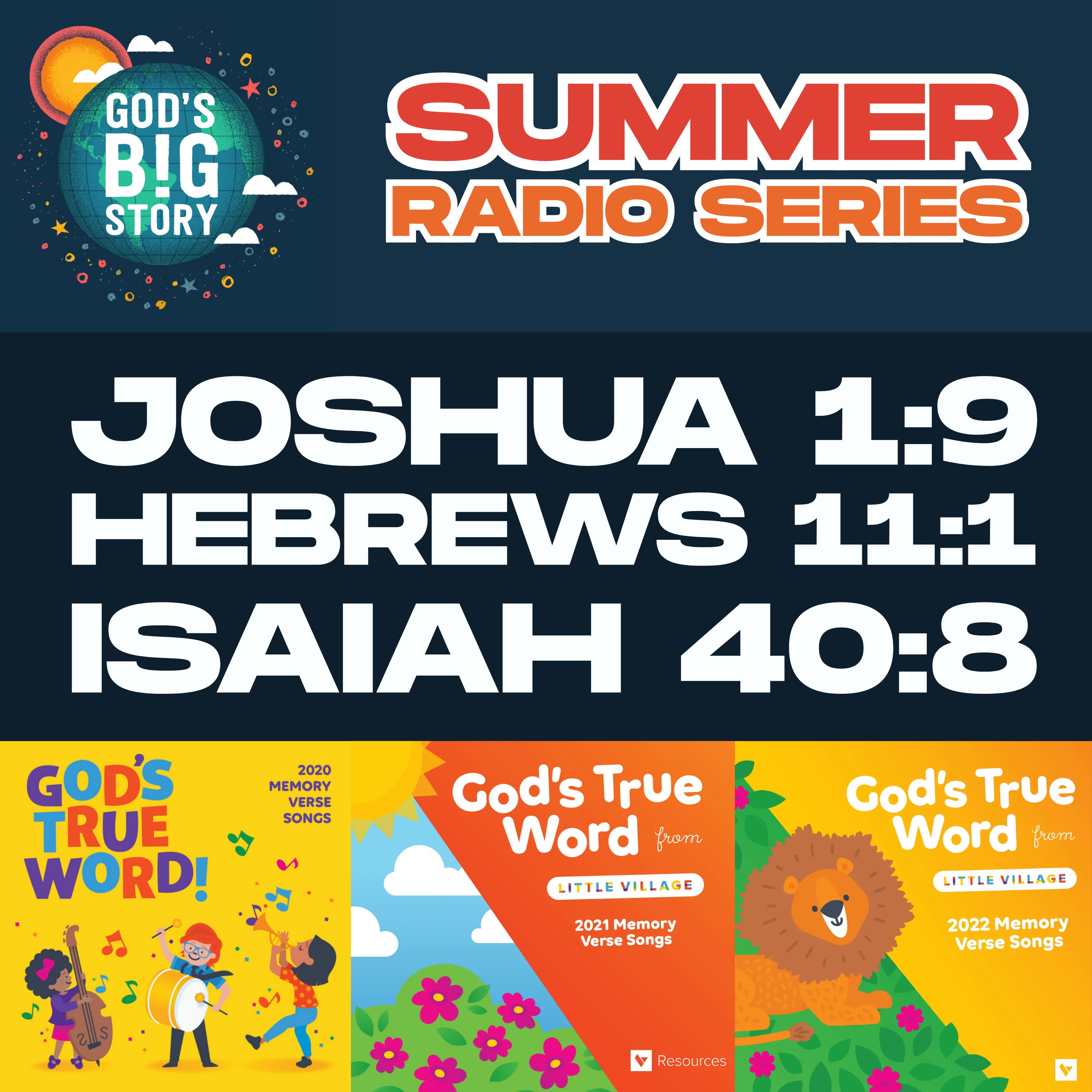 Joshua 1:9, Hebrews 11:1, and Isaiah 40:8