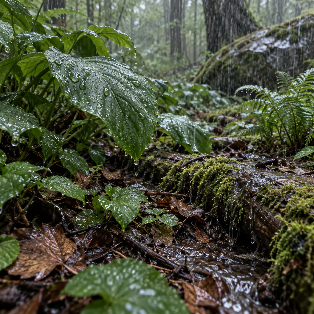🌧️ LLUVIA MODERADA sobre la TIERRA y las HOJAS — 1 H de frescor natural para leer y bajar el ritmo