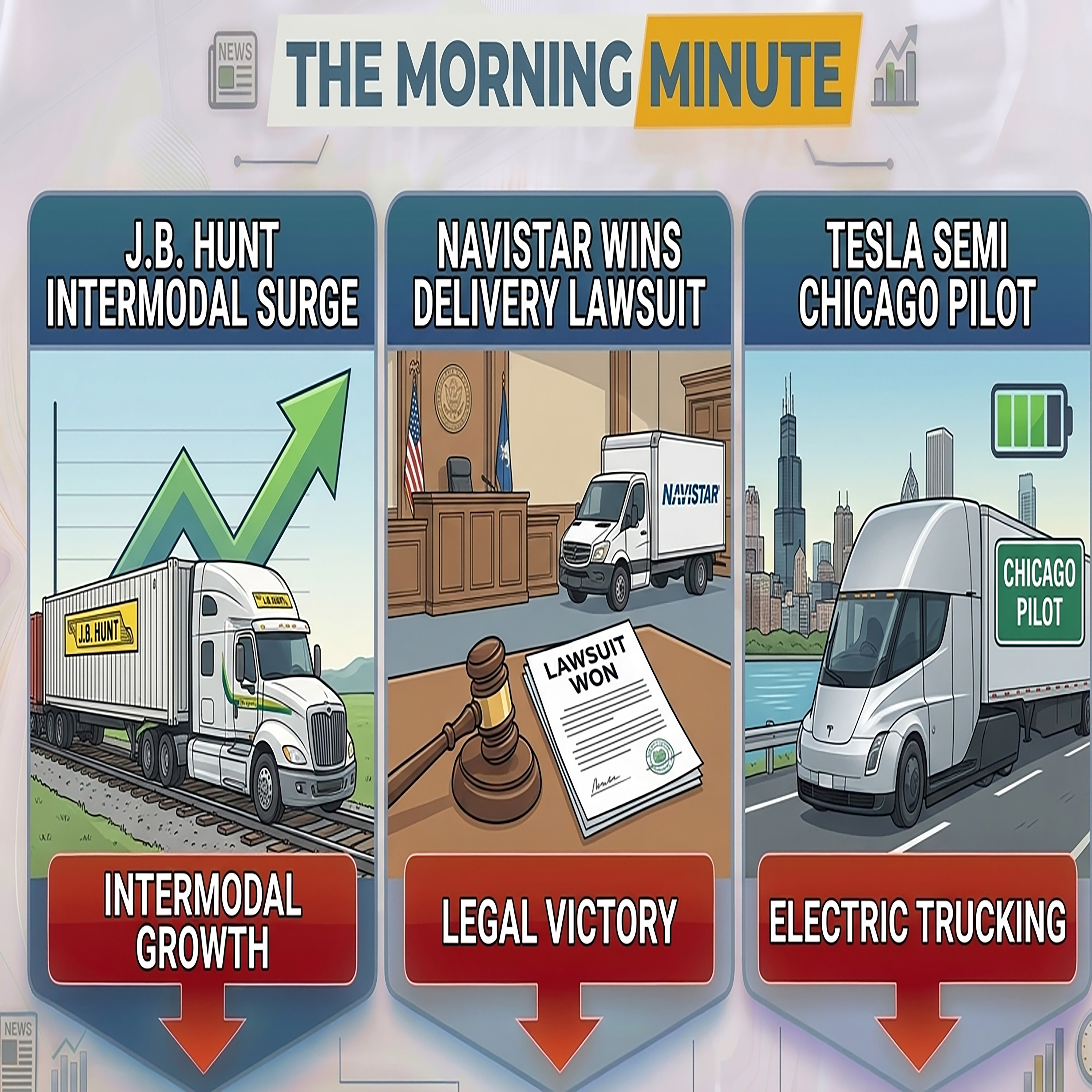J.B. Hunt Intermodal Surge, Navistar Wins Delivery Lawsuit, & Tesla Semi Chicago Pilot | The Morning Minute episode artwork