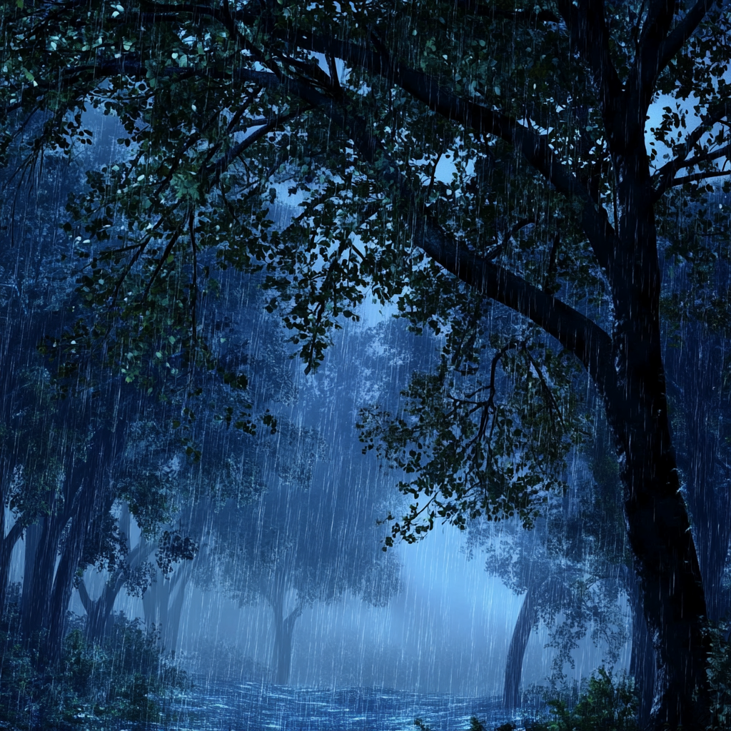 Rain Sounds for Sleeping - Sound of Heavy Rainstorm & Thunder in the Misty Forest At Night