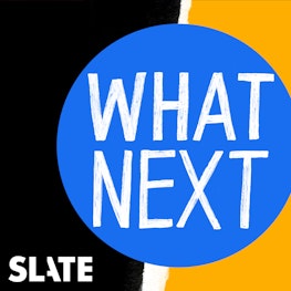 The logo from What Next: the title in a circle in front of a black and yellow background with a tear in the middle.