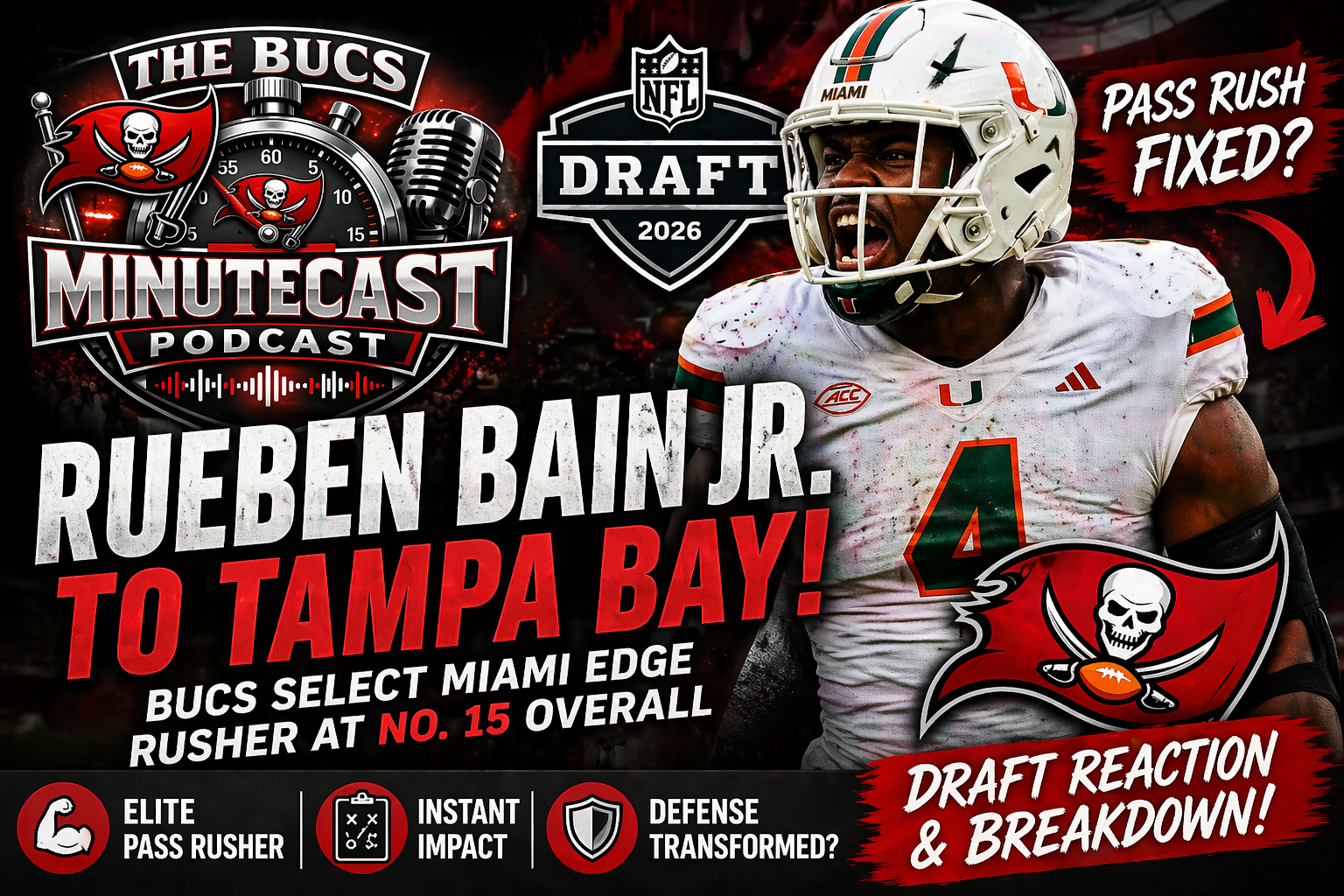 Tampa Bay Buccaneers Draft Rueben Bain Jr. at No. 15 | Instant Reaction, Pass Rush Fix & 2026 NFL Draft Breakdown episode artwork