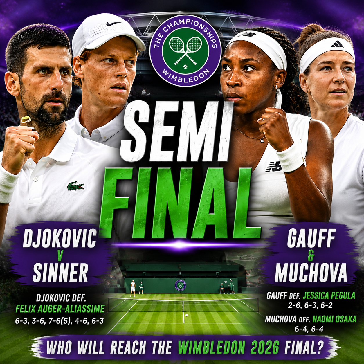 Djokovic vs Sinner | Gauff vs Muchova | Wimbledon 2026 | Semi Final Preview & Predictions episode artwork