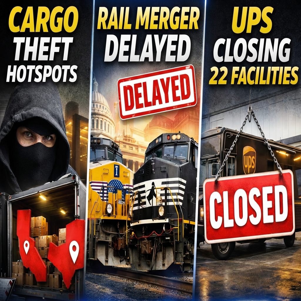 UPS Closing 22 Facilities, Cargo Theft Spikes in CA & TX, Rail Merger Delayed | Morning Minute