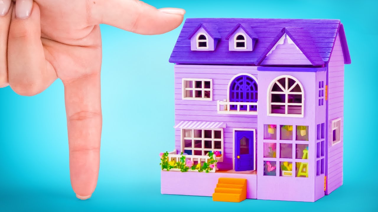 Building Cutest Purple Mini House With Tiny Furniture