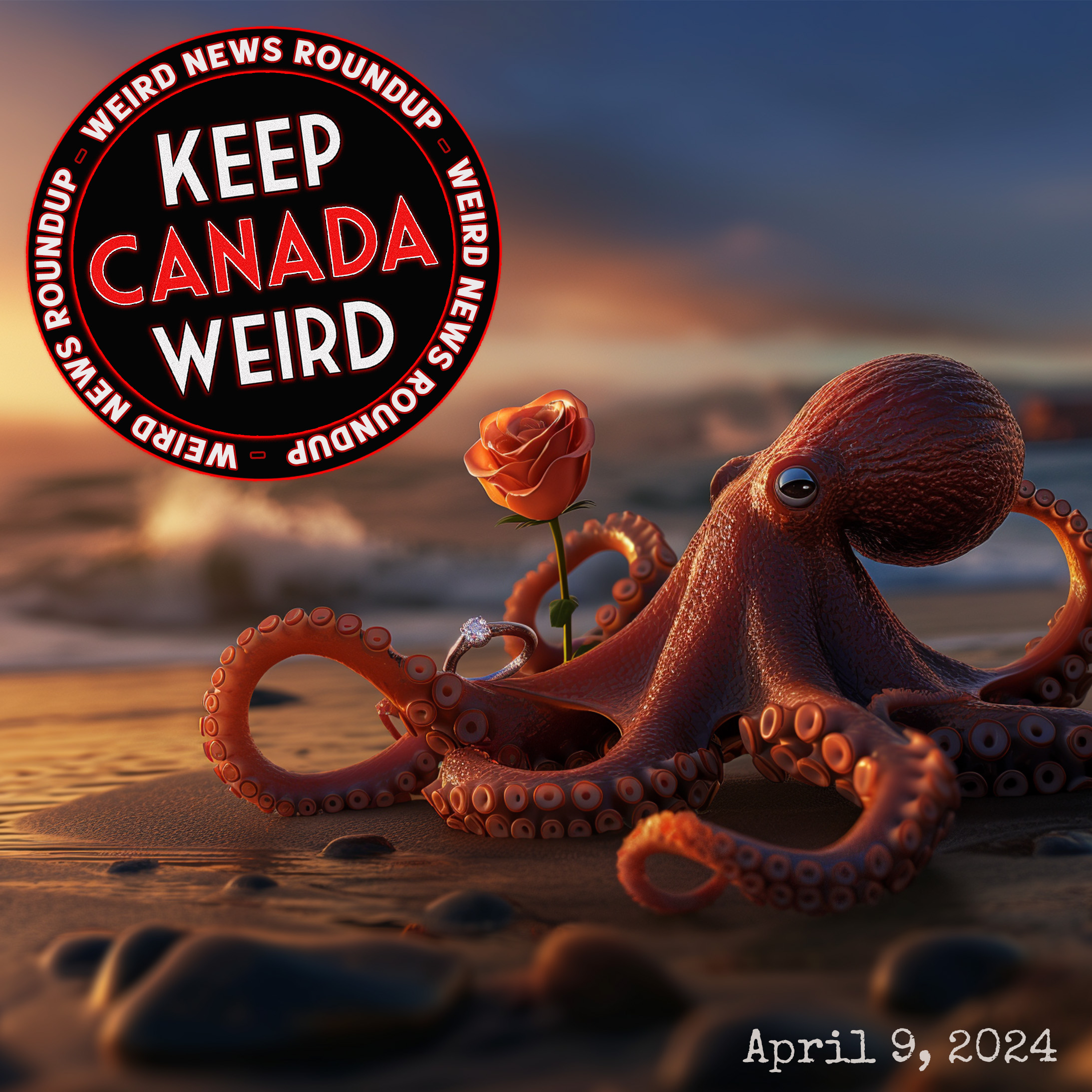 109 - April 9, 2024 - dog on a cliff, jackpot in small town Newfoundland, Noah Kahan camera, octopus love episode artwork