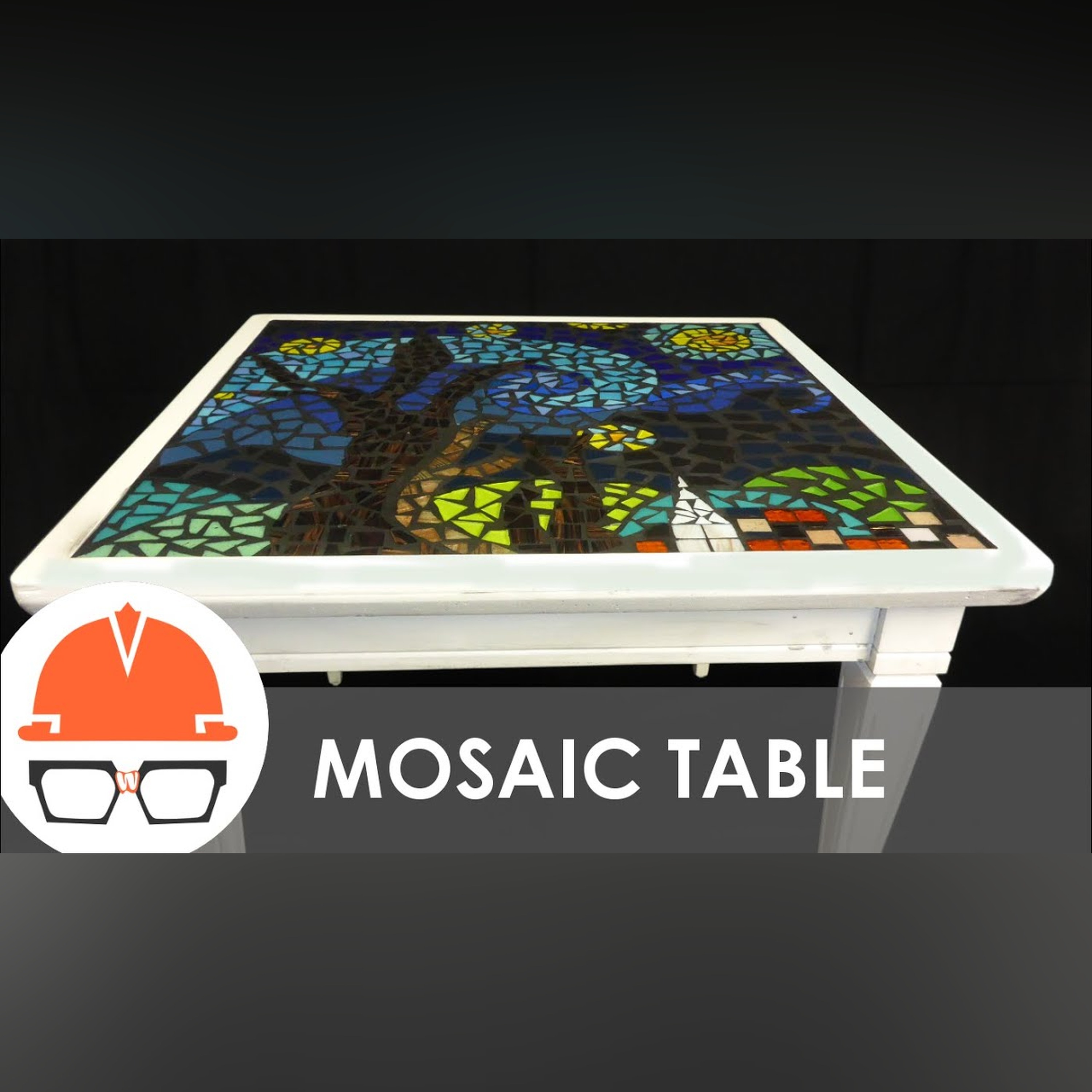 Reclaimed end table with starry night tile mosaic top