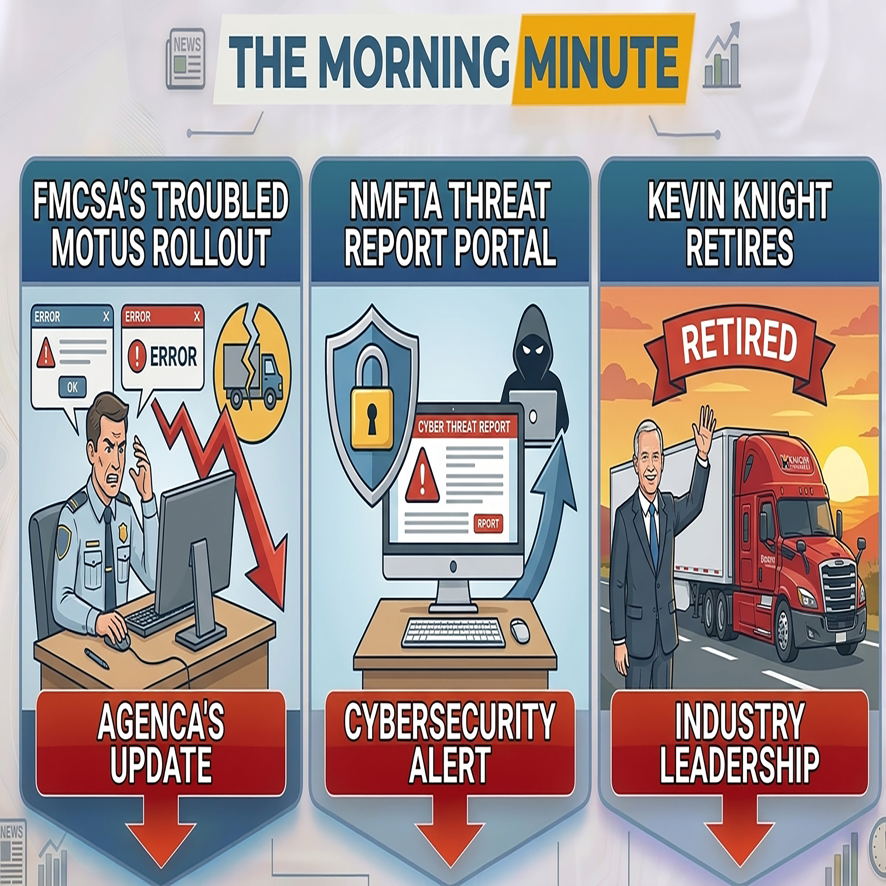 FMCSA's Troubled Motus Rollout, NMFTA Threat Report Portal, & Kevin Knight Retires | The Morning Minute episode artwork