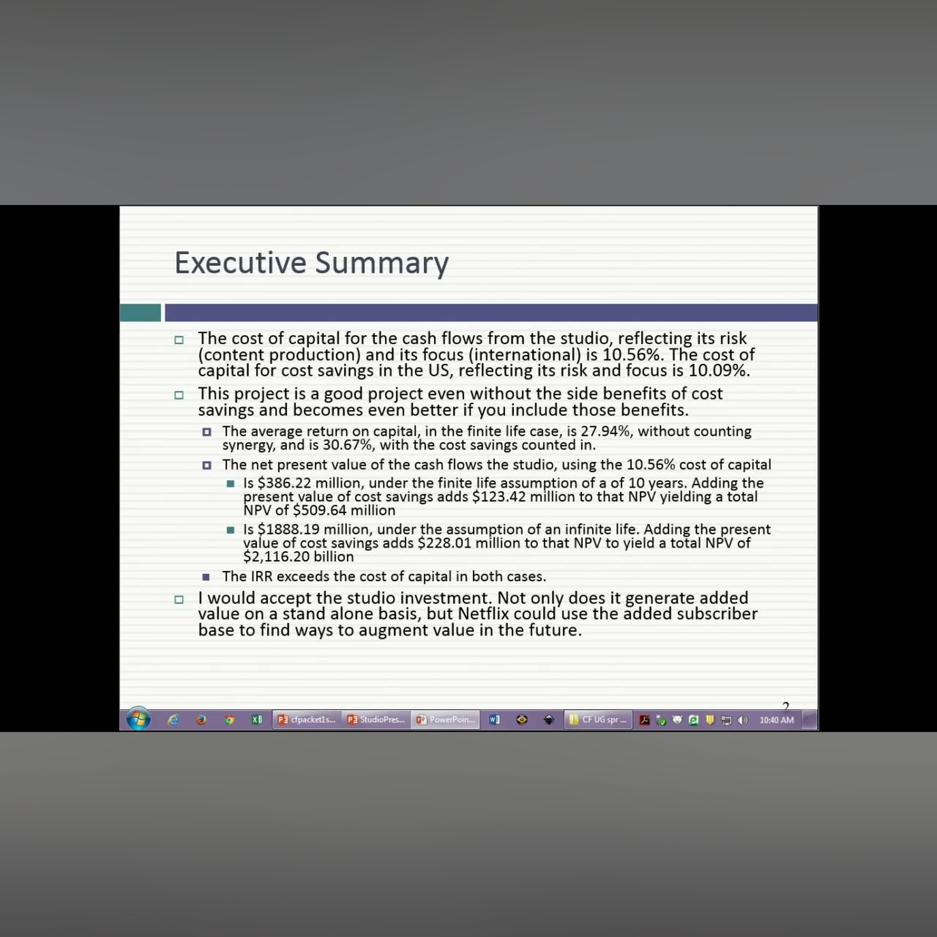 Session 15 (MBA): Netflix Case and Closing the Books on Investment Analysis