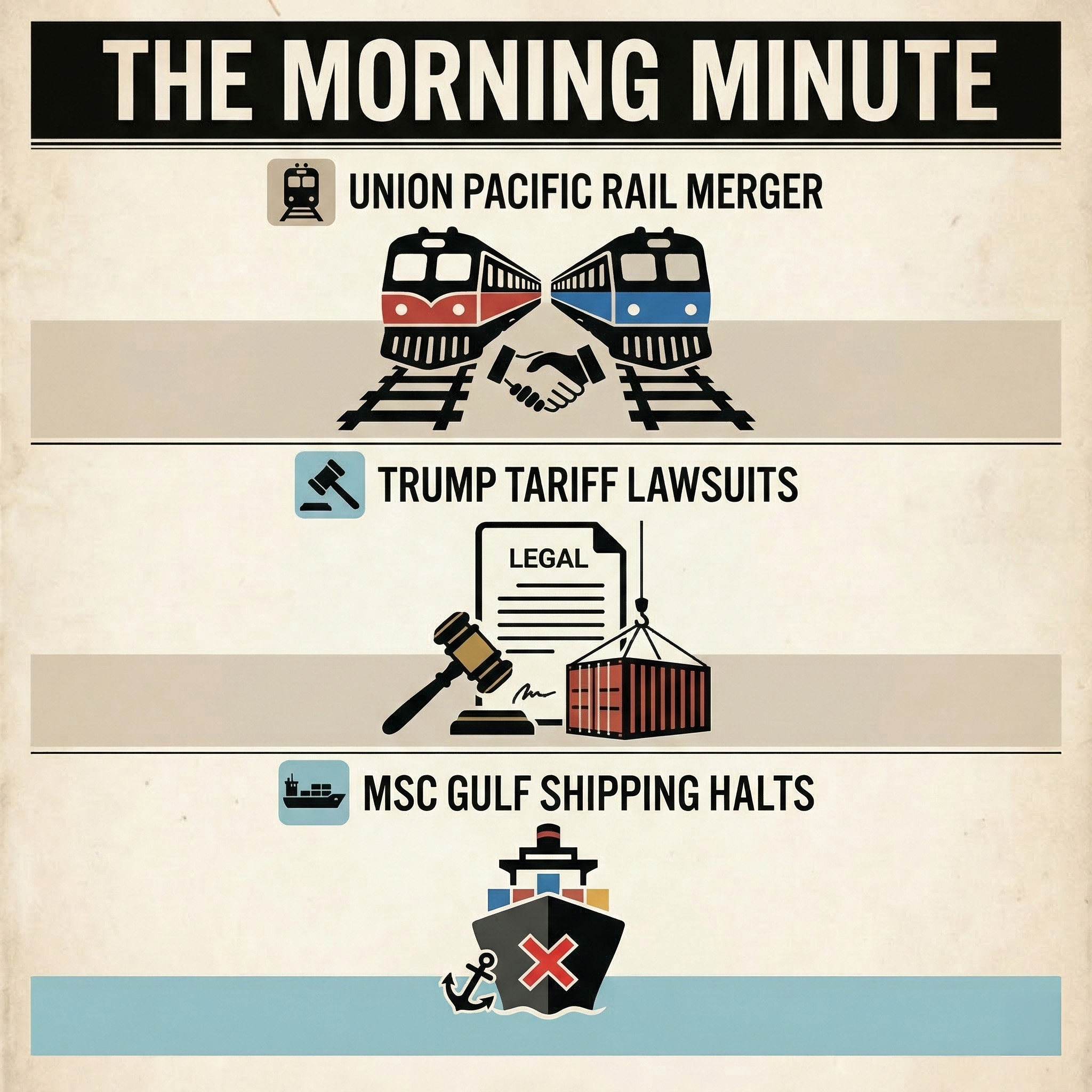Union Pacific Rail Merger, Trump Tariff Lawsuits, and MSC Gulf Shipping Halts | The Morning Minute episode artwork
