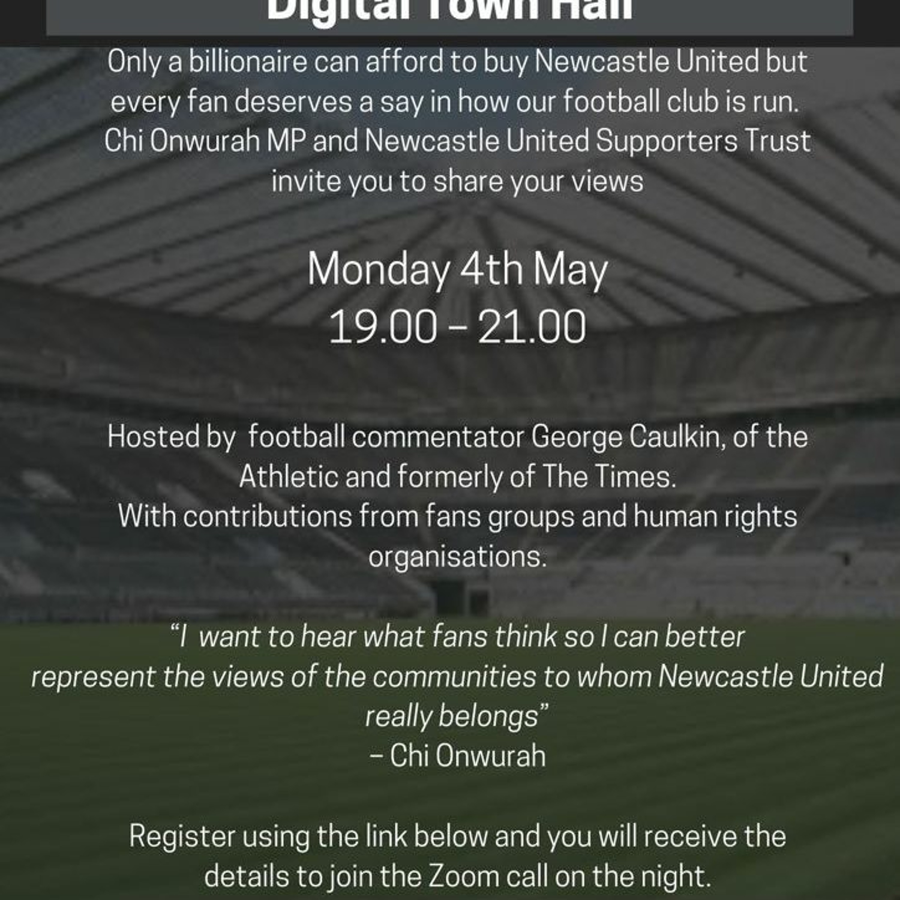 NUFC Podcast: Chi Onwurah & NUST hosts Newcastle United Town Hall for fan thoughts on takeover