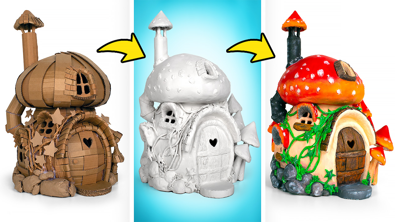 Build a DIY Mushroom House with Cardboard & Clay!