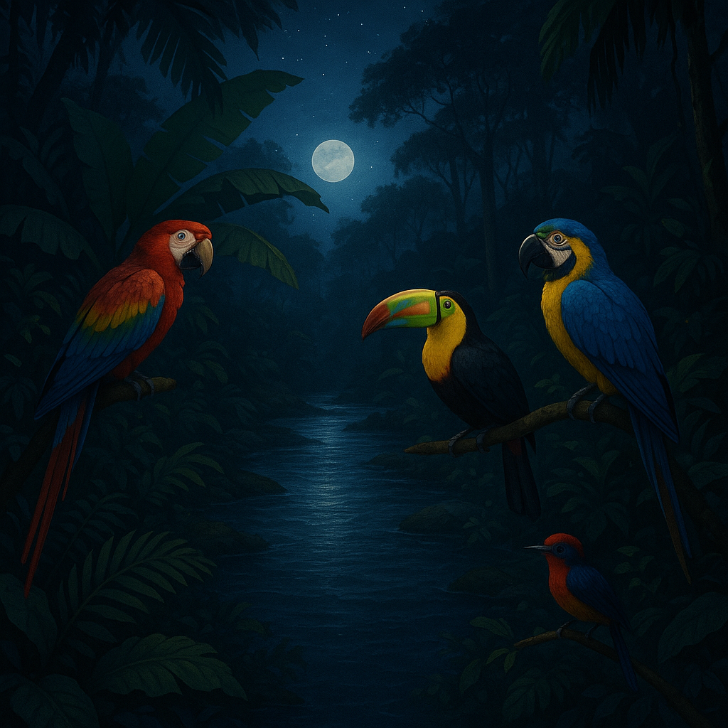 Tropical Birds Night Jungle River Sound | Relaxing Nature Ambience